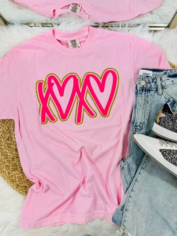 Xoxo Heart Puff-Glitter Combo Tee Hoodie, Sweatshirt | PodTeesHub.com