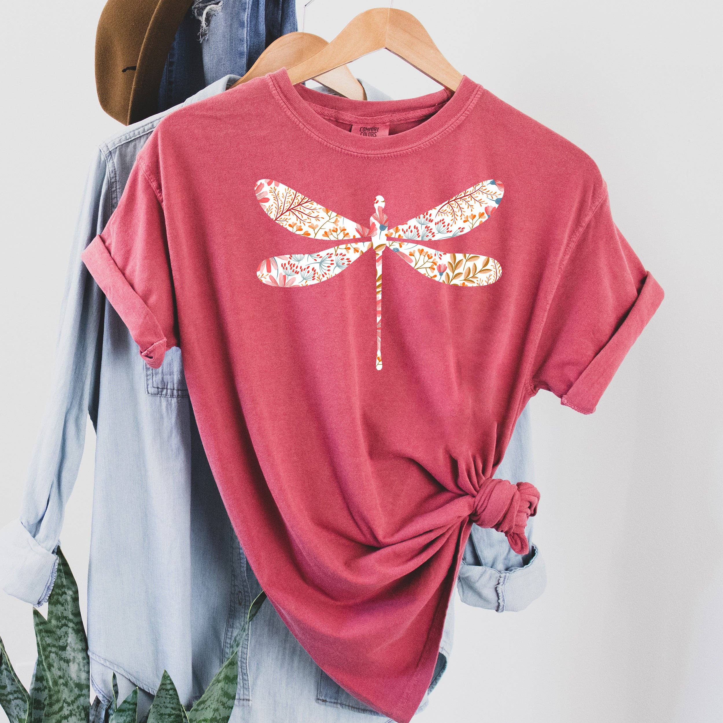 Botanical Print Dragonfly Floral T-Shirt Hoodie, Sweatshirt | PodTeesHub.com