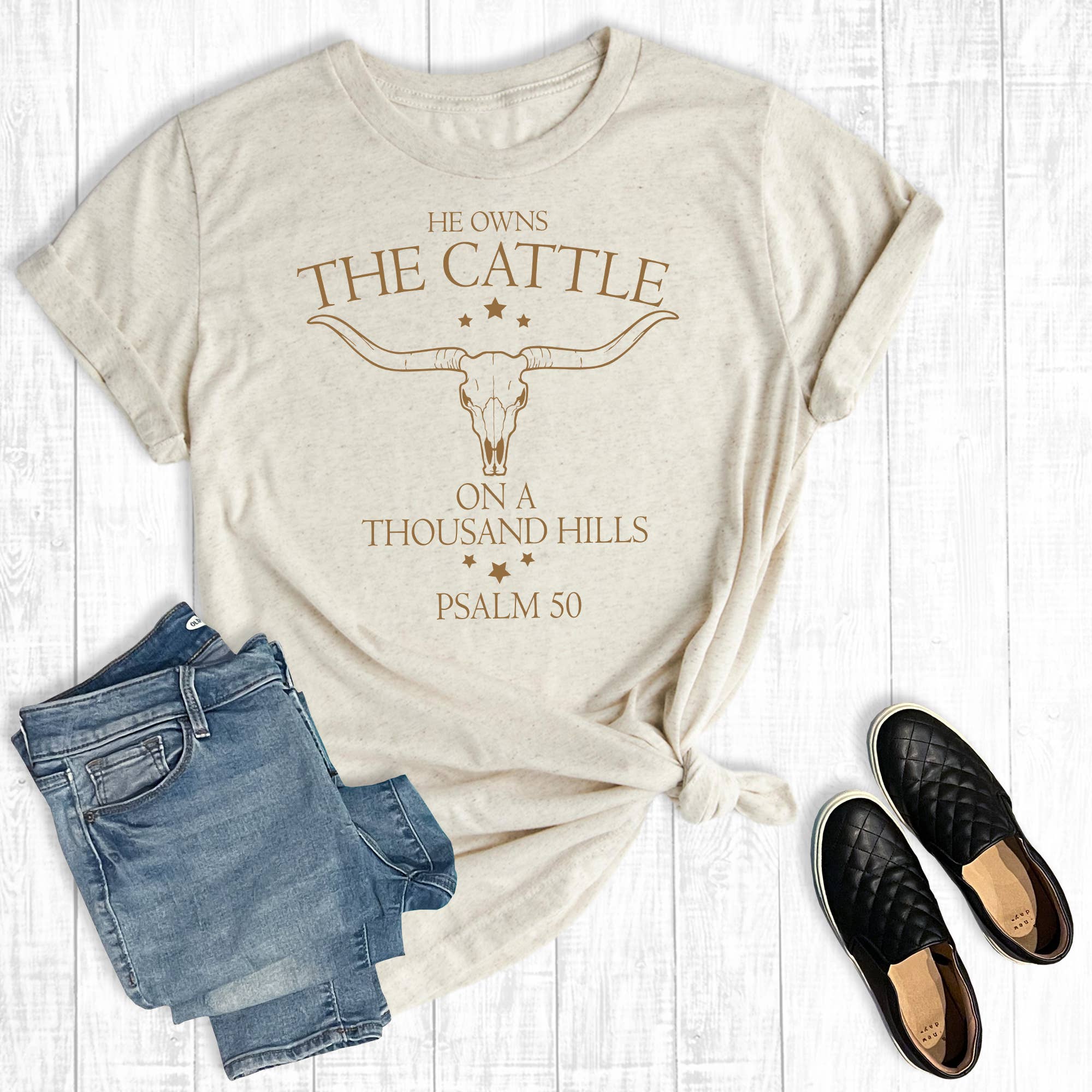 Western Faith He Owns the Cattle On A Thousand Hills Tee Hoodie, Sweatshirt | PodTeesHub.com