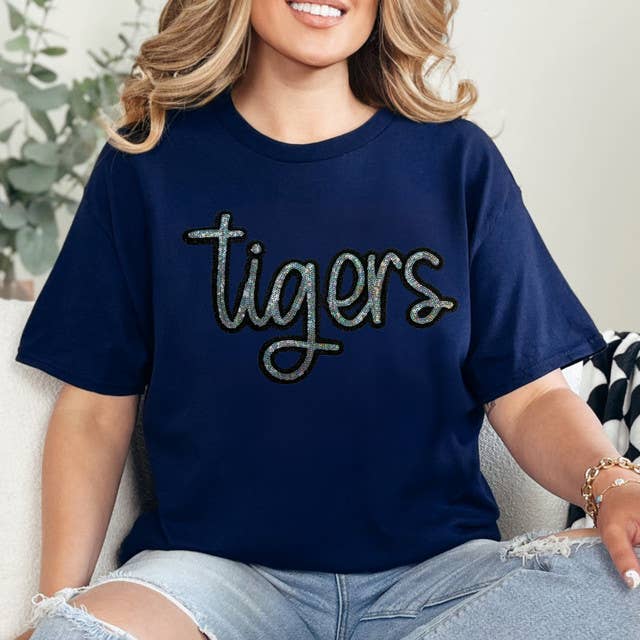 Tigers Sequin Patch Navy Everyday Tee Hoodie, Sweatshirt | PodTeesHub.com
