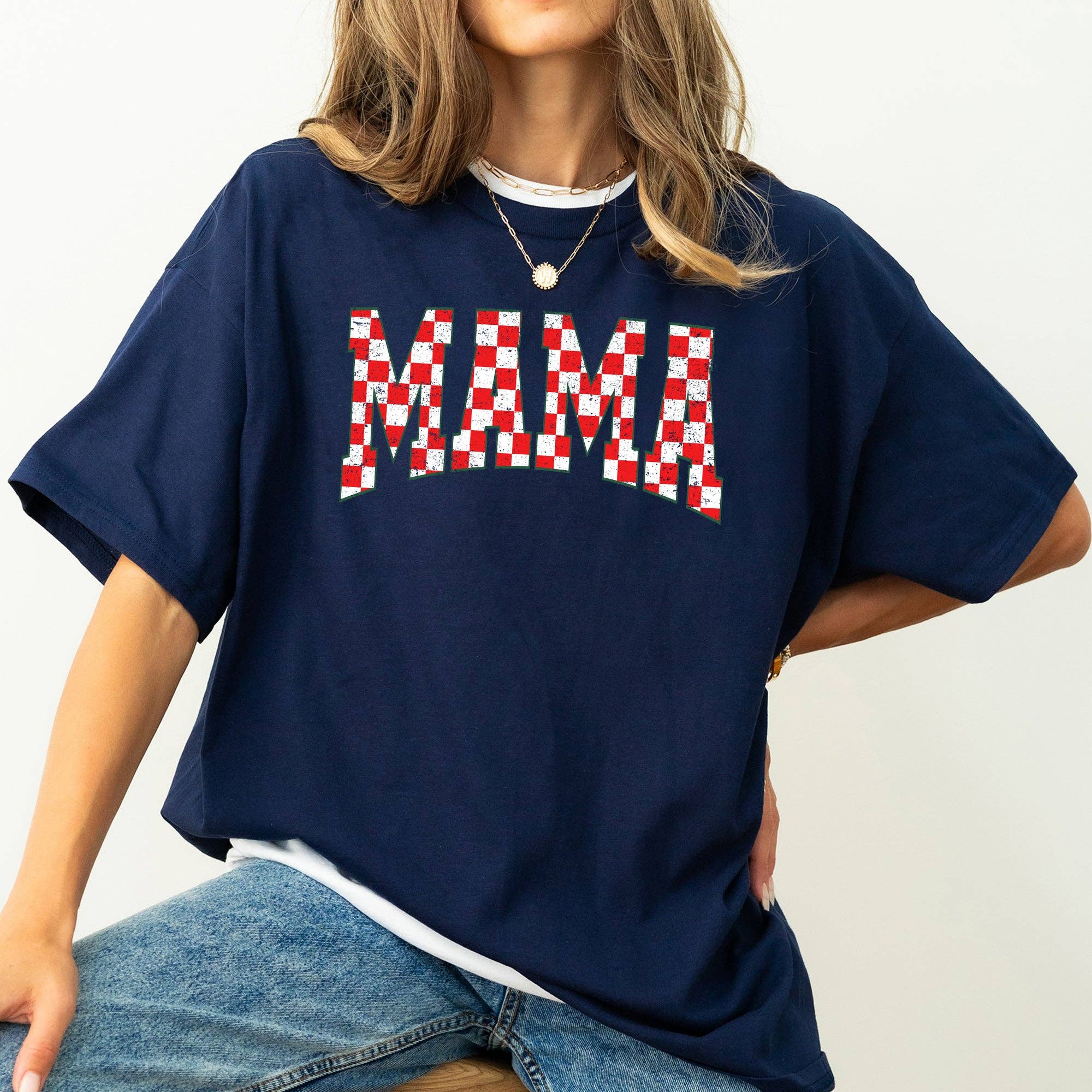 Mama, Christmas Checkered, Santa, Retro, Vintage Tshirt Hoodie, Sweatshirt | PodTeesHub.com