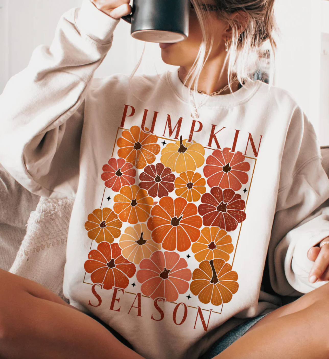 Pumpkin Season Multi Color  - Cream Sweatshirt or Tee Hoodie | PodTeesHub.com