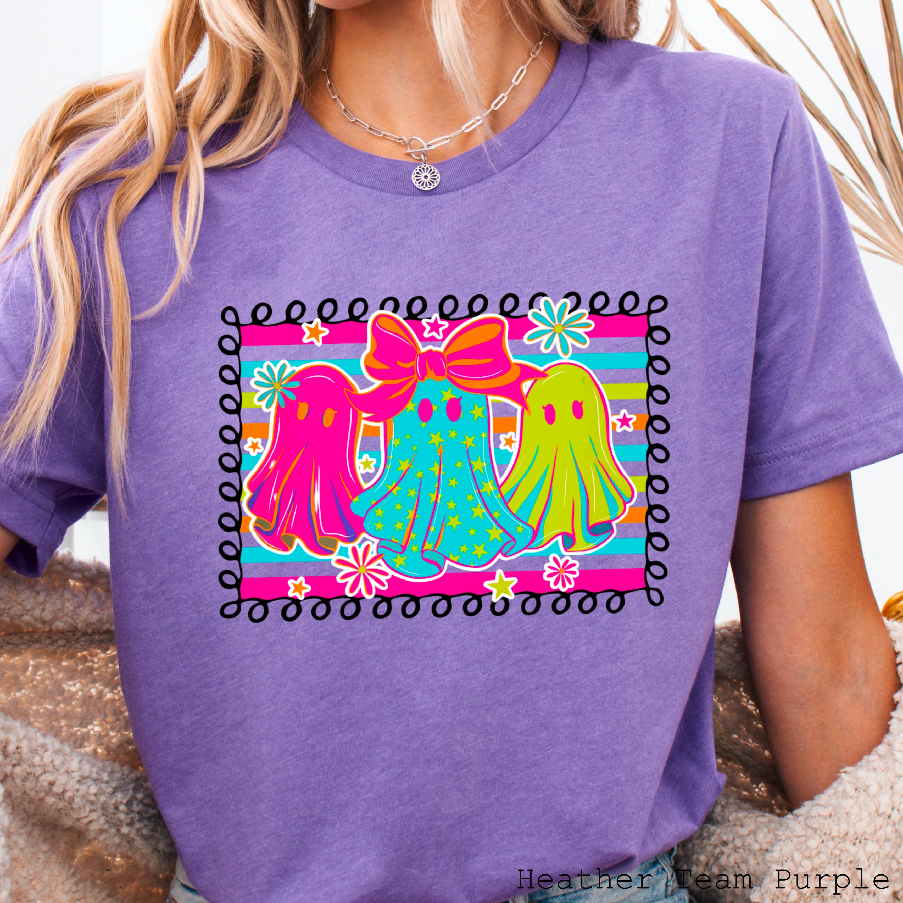 Preppy Neon Ghost Halloween 2025 Graphic Tee  | Bella Canvas Hoodie, Sweatshirt | PodTeesHub.com