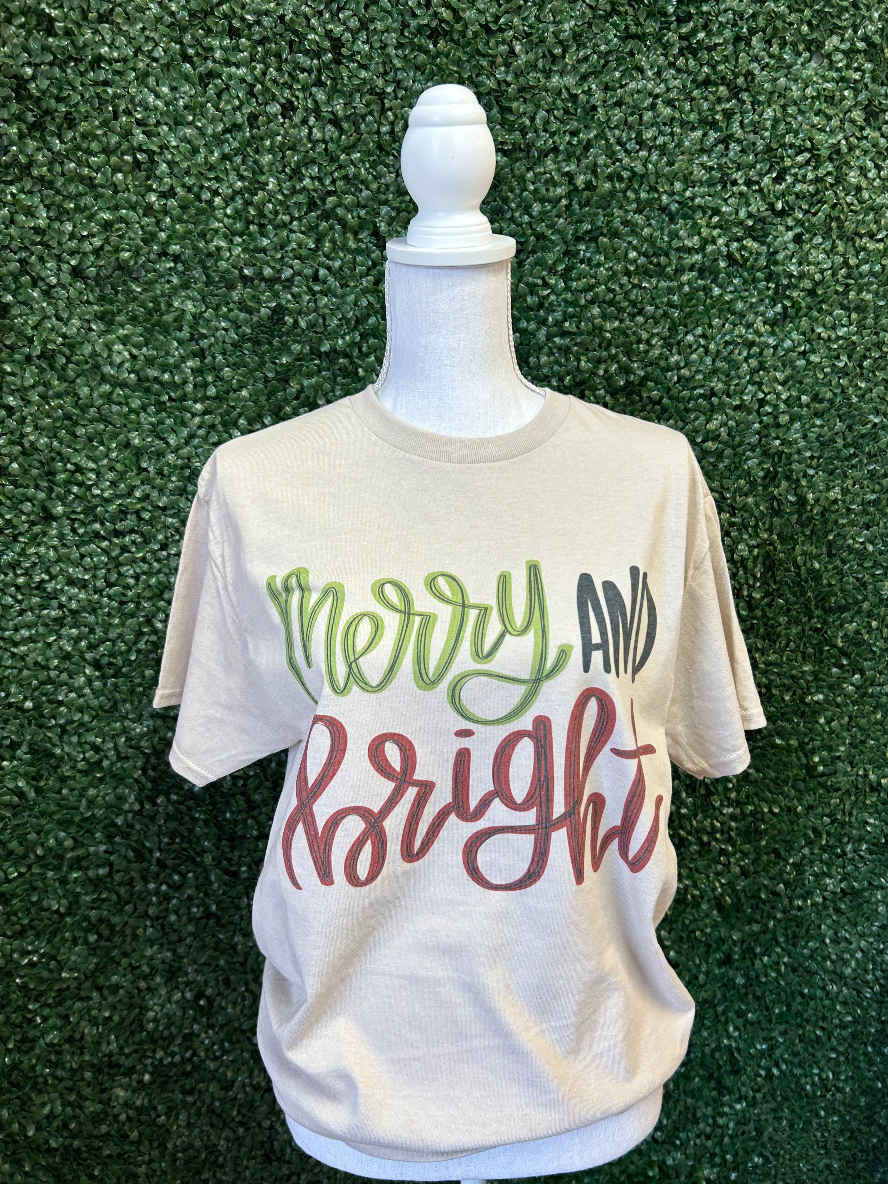 Merry and Bright Cursive On Sand Tee Hoodie, Sweatshirt | PodTeesHub.com