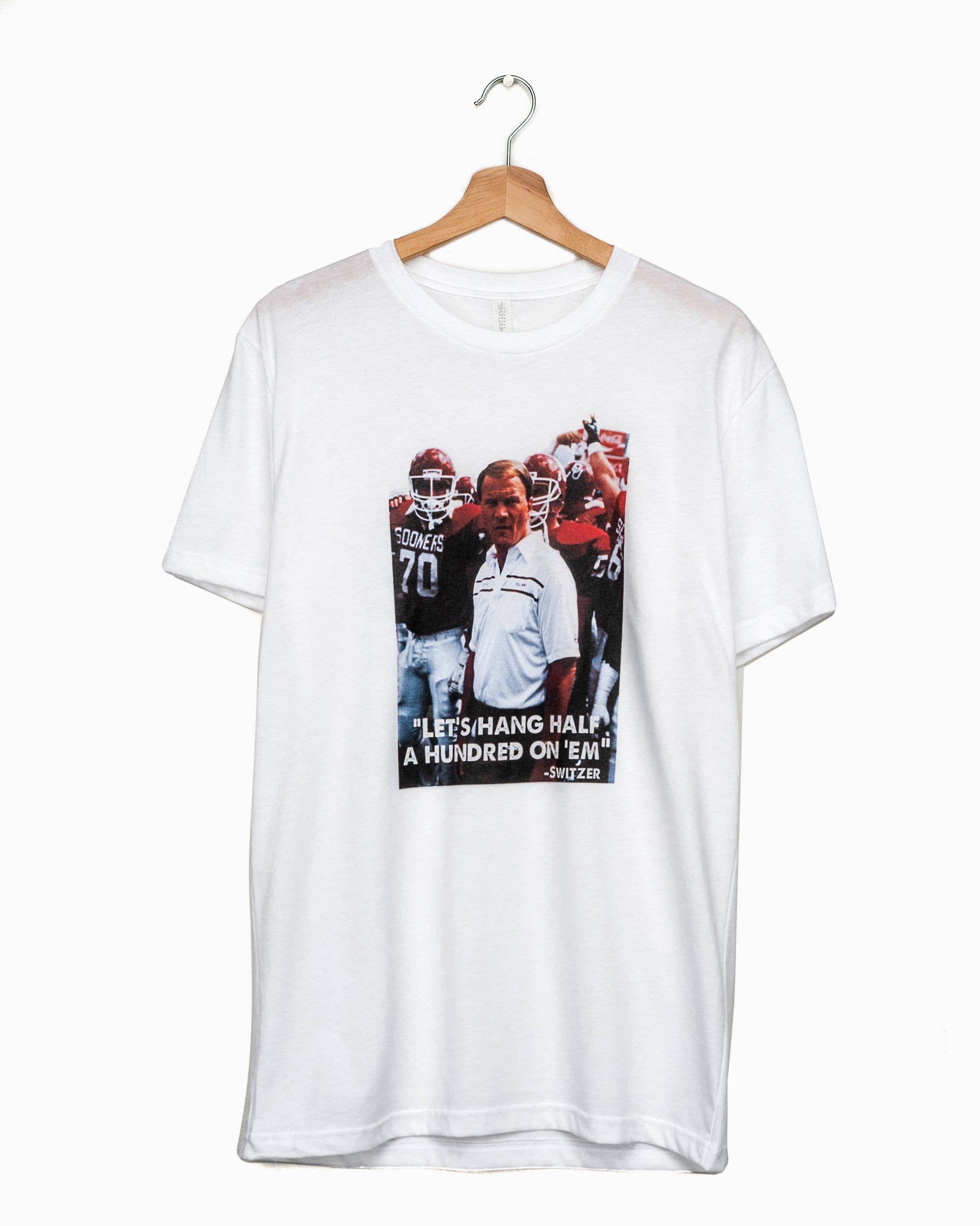 Barry Switzer Ou Sooners Hang Half A Hundred On Em White Tee Hoodie, Sweatshirt | PodTeesHub.com