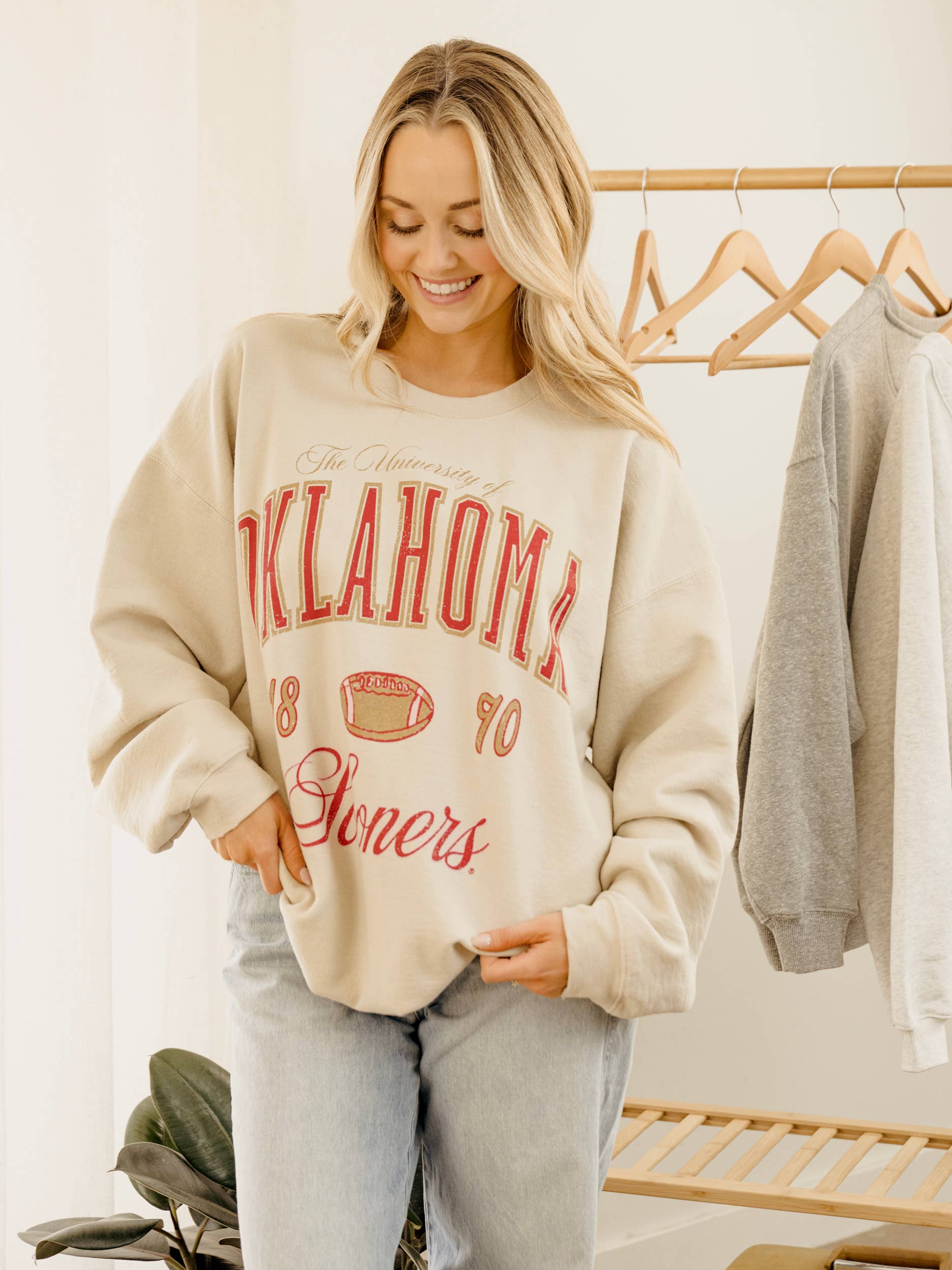 Ou Oklahoma Sooners Wave Arch Sand Thrifted Sweatshirt T-Shirts, Hoodie | PodTeesHub.com