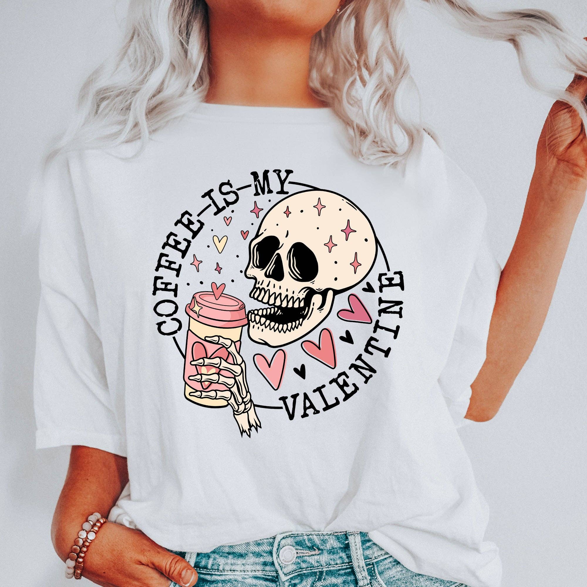Skeleton Valentine's Day Tshirt - Coffee Is My Valentine Hoodie, Sweatshirt | PodTeesHub.com