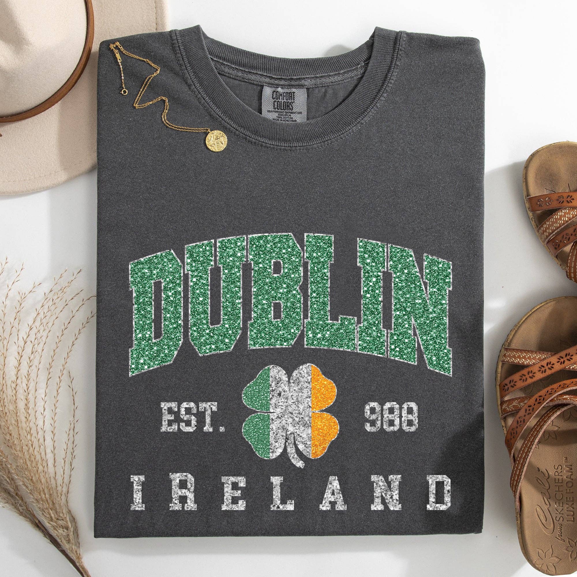 Dublin, Faux Glitter St Patrick's Day Shamrock Clover Tshirt Hoodie, Sweatshirt | PodTeesHub.com