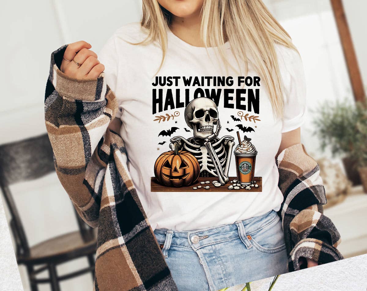 Just Waiting For Halloween - Funny Skeleton T-Shirt Hoodie, Sweatshirt | PodTeesHub.com