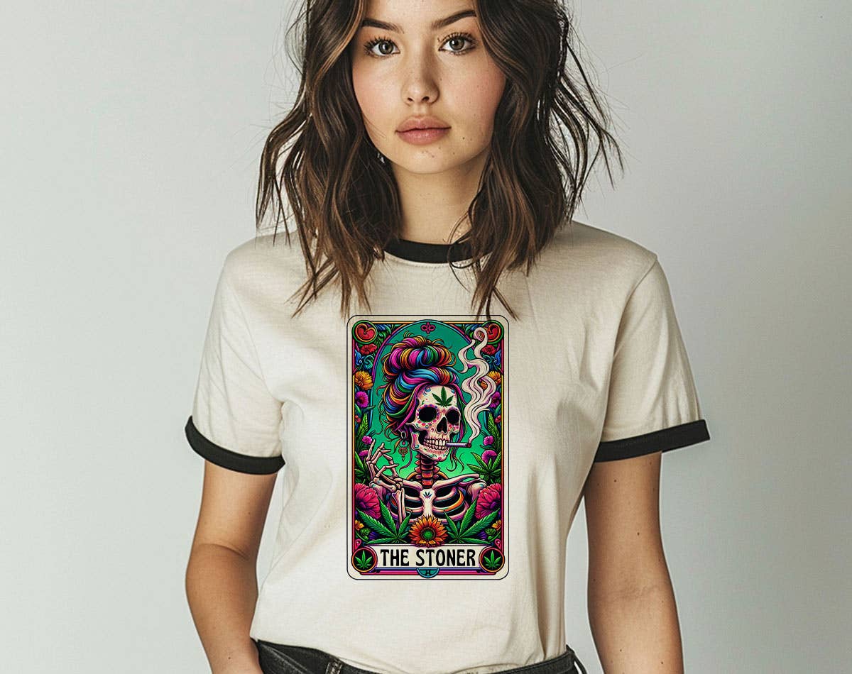 The Stoner Tarot Skeleton Cannabis -  Funny Weed Ringer Tee Hoodie, Sweatshirt | PodTeesHub.com