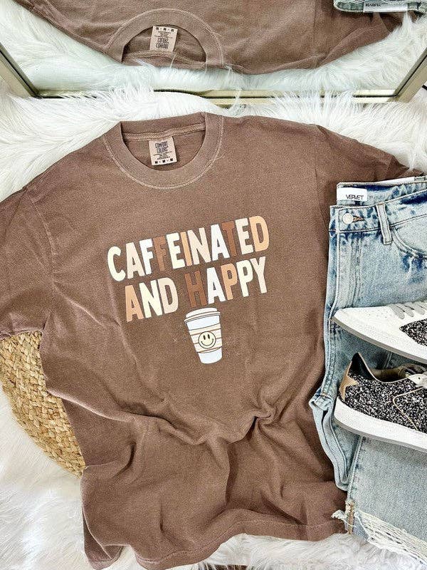 Caffeinated and Happy Cup Neutrals Tee Hoodie, Sweatshirt | PodTeesHub.com