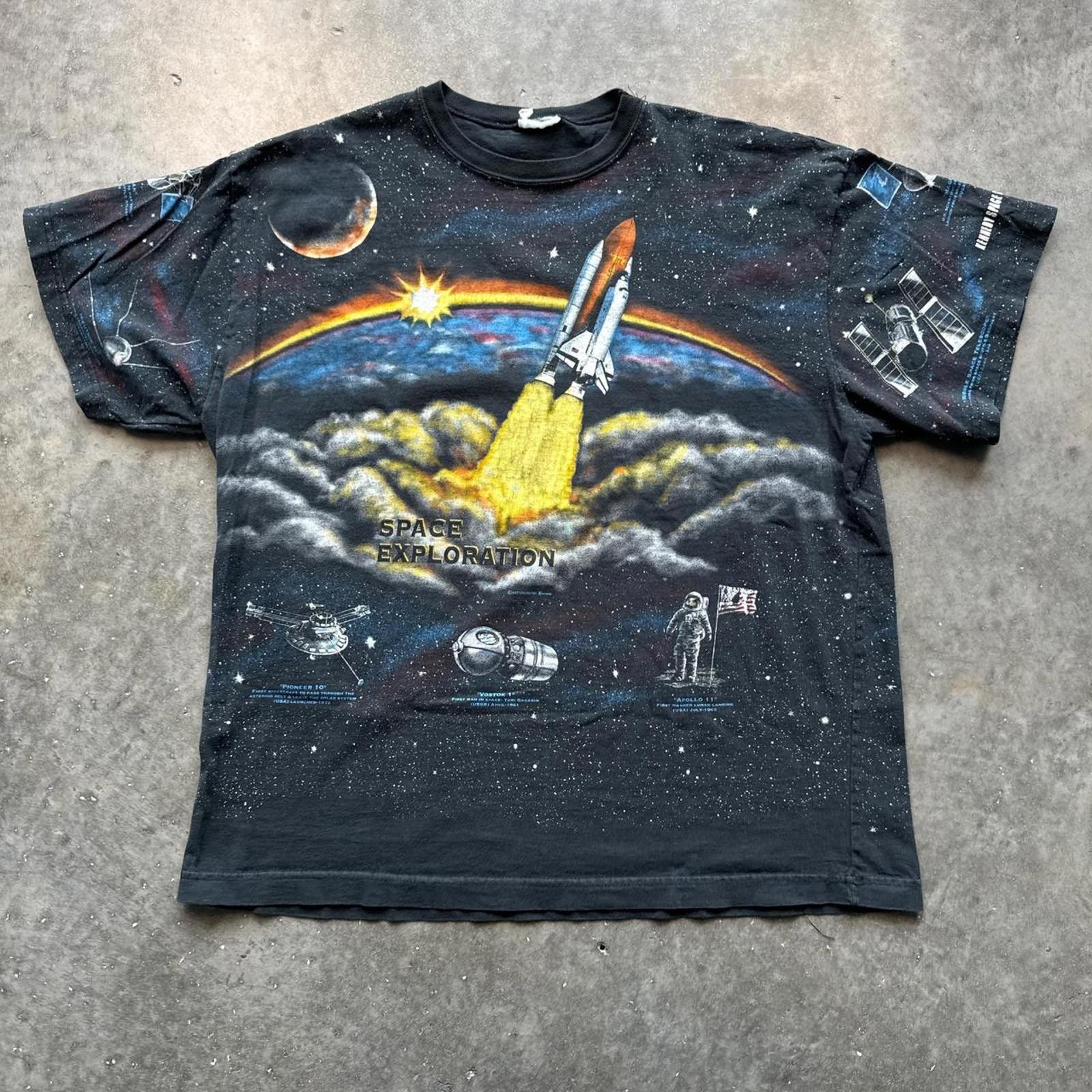 Nasa Space Exploration Vintage All Over Print Faded T Shirt Hoodie, Sweatshirt | PodTeesHub.com