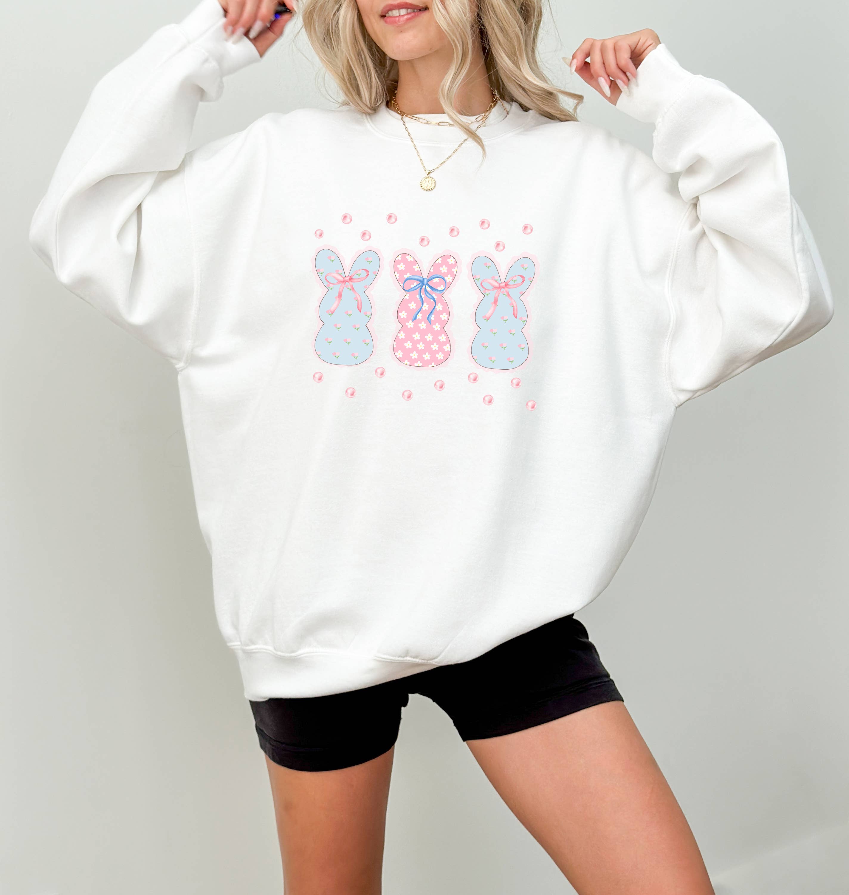 Easter Sweatshirt, Bunny Ears, Loungewear, Easter Coquette T-Shirts, Hoodie | PodTeesHub.com