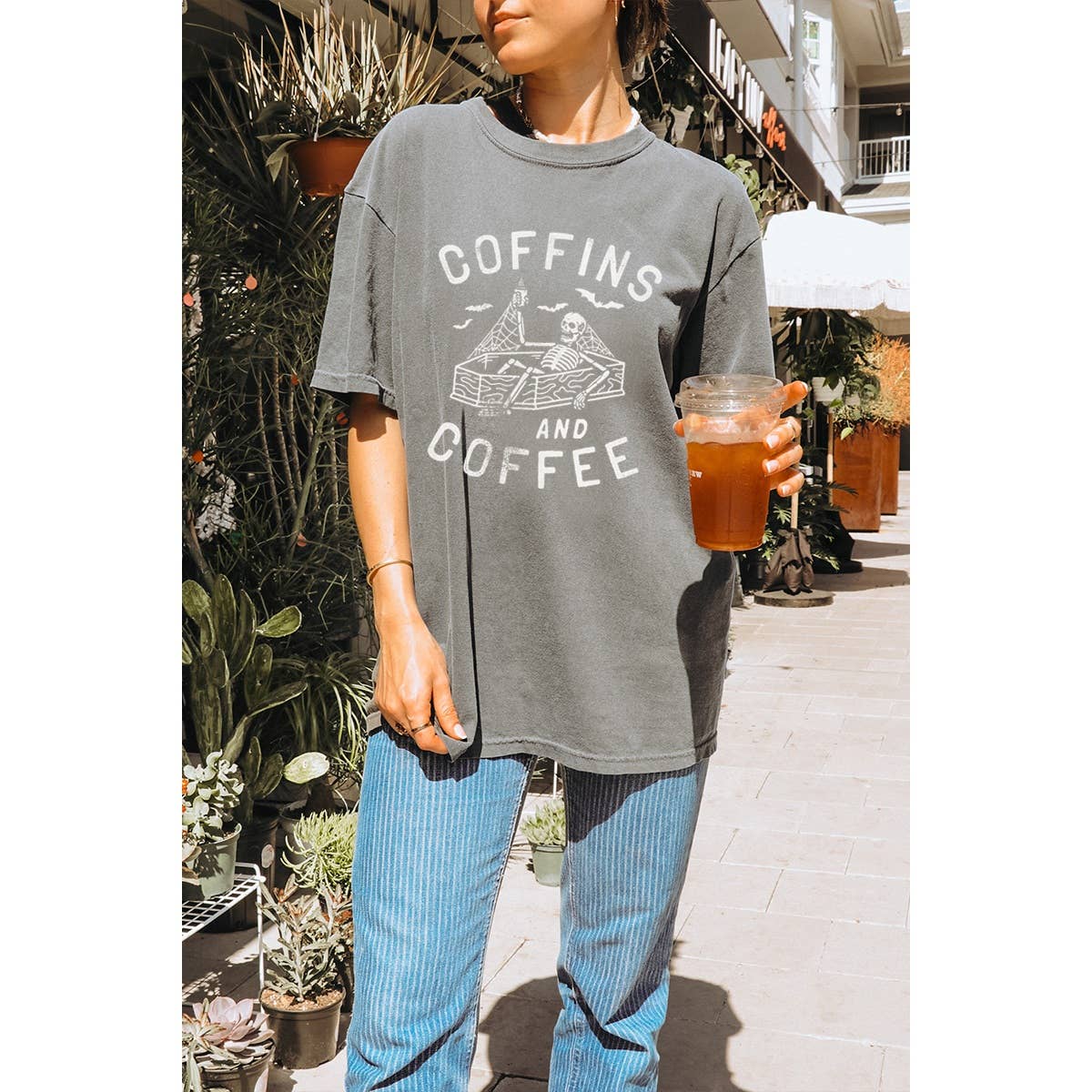 Coffins and Coffee Vintage Graphic Oversized Tee Hoodie, Sweatshirt | PodTeesHub.com