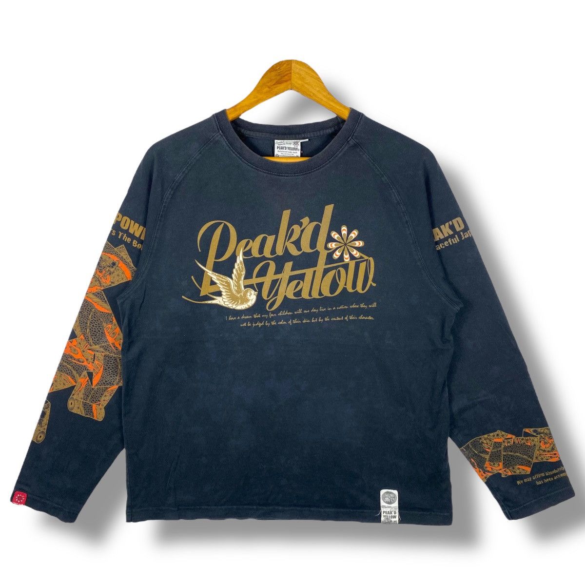 Brand Japanese Oriental Peak D Yellow Sukajan Graphic Ls Faded Tee Hoodie, Sweatshirt | PodTeesHub.com