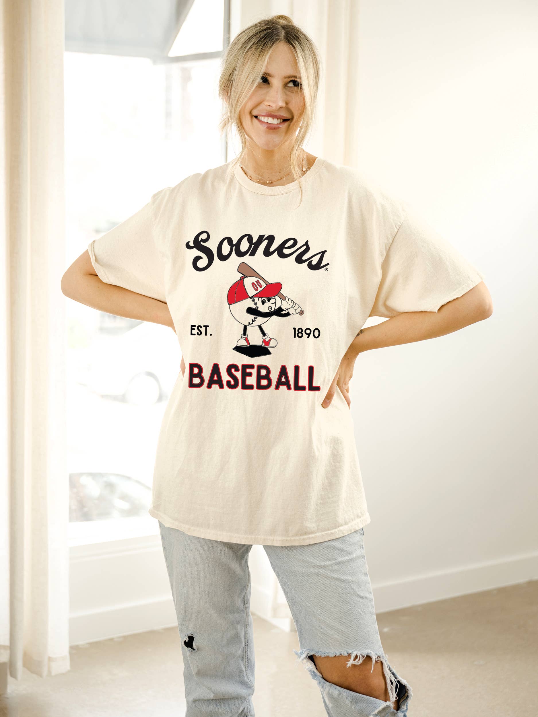 Ou Sooners Amusable Baseball Off White Thrifted Tee Hoodie, Sweatshirt | PodTeesHub.com