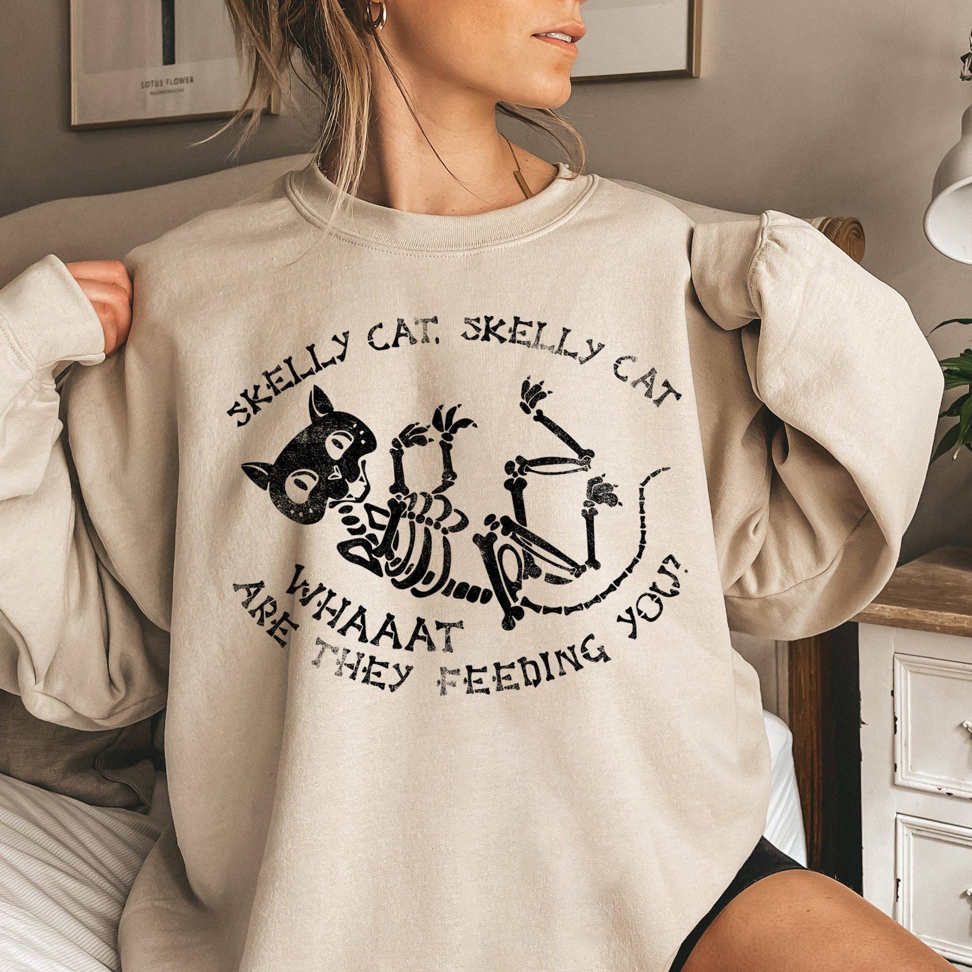 Skelly Cat Vintage Halloween Sweatshirt T-Shirts, Hoodie | PodTeesHub.com