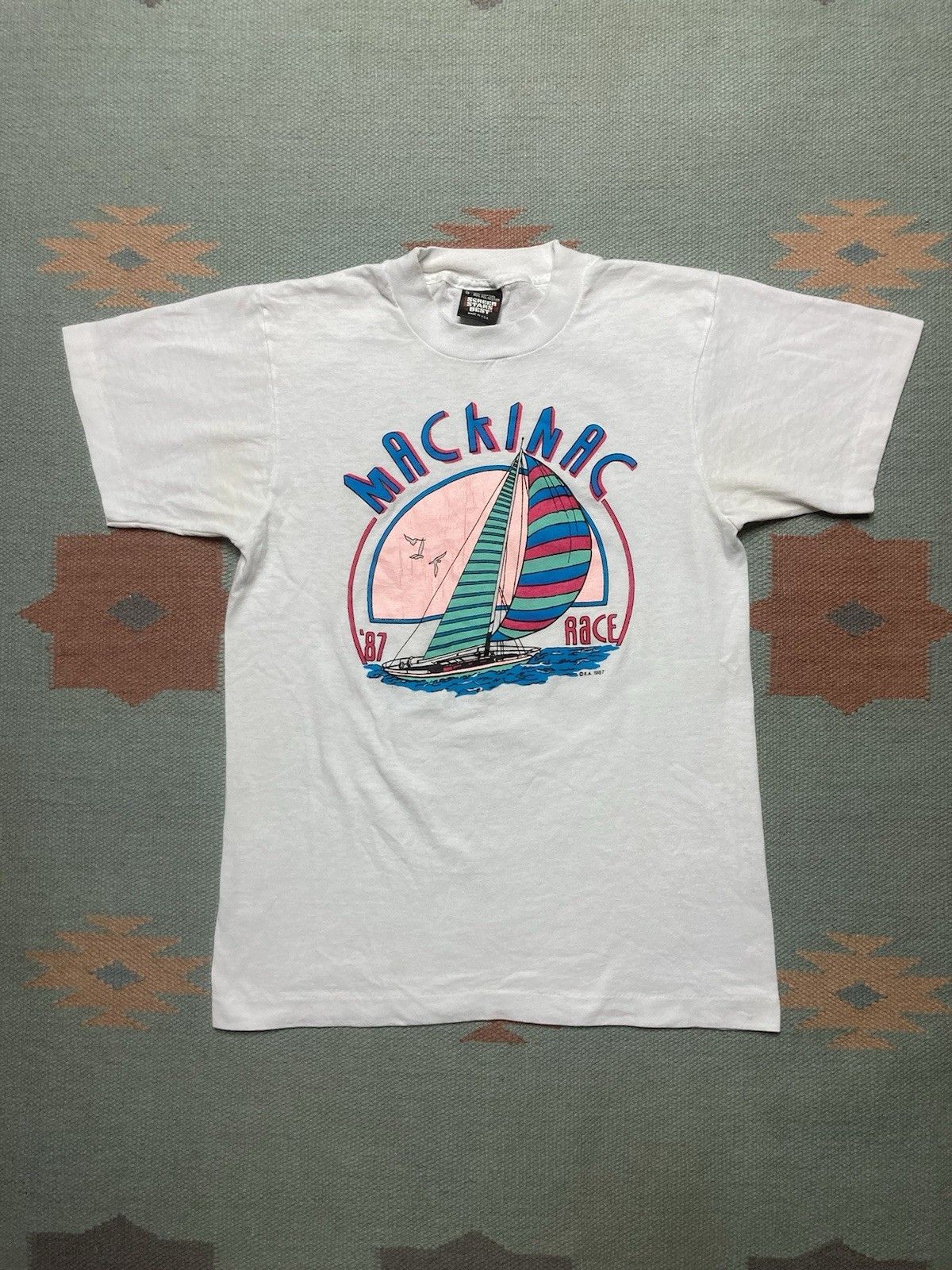 Vintage Vtg 80s T Shirt Mackinac Sailboat Race Michigan Lake Water S Hoodie, Sweatshirt | PodTeesHub.com