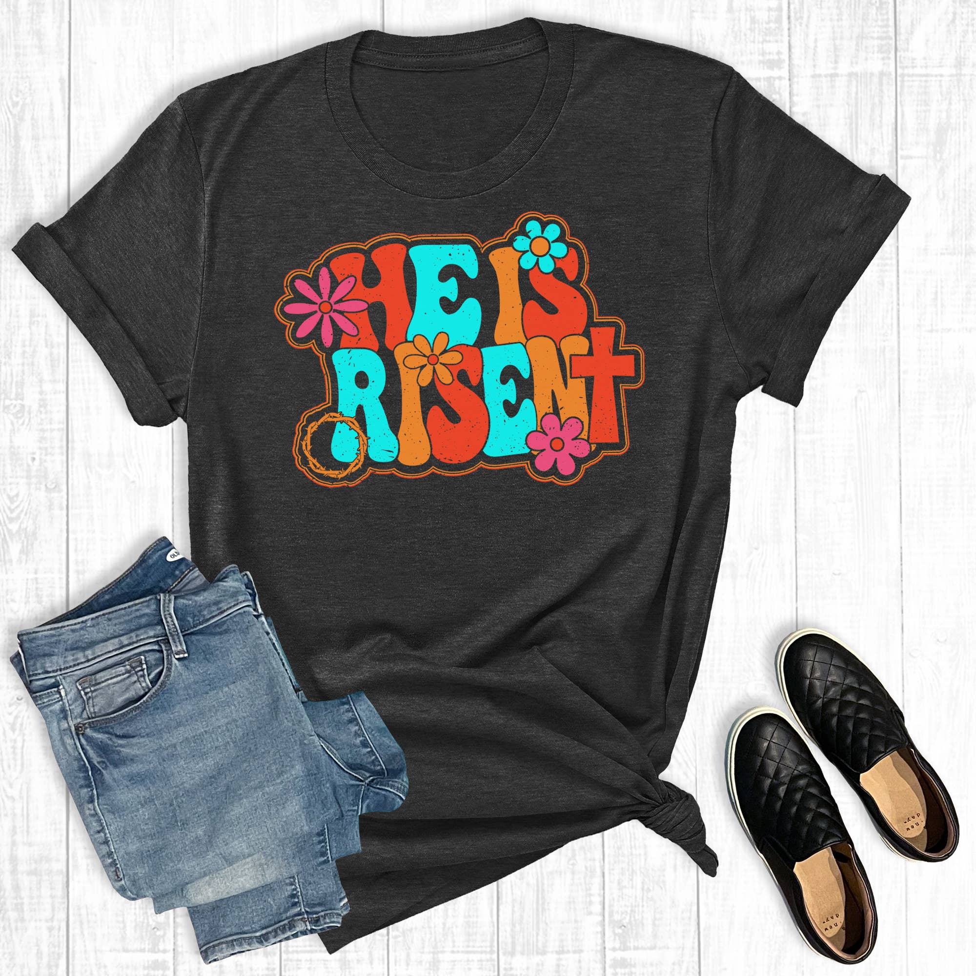 Retro Easter He Is Risen Graphic Tee Hoodie, Sweatshirt | PodTeesHub.com
