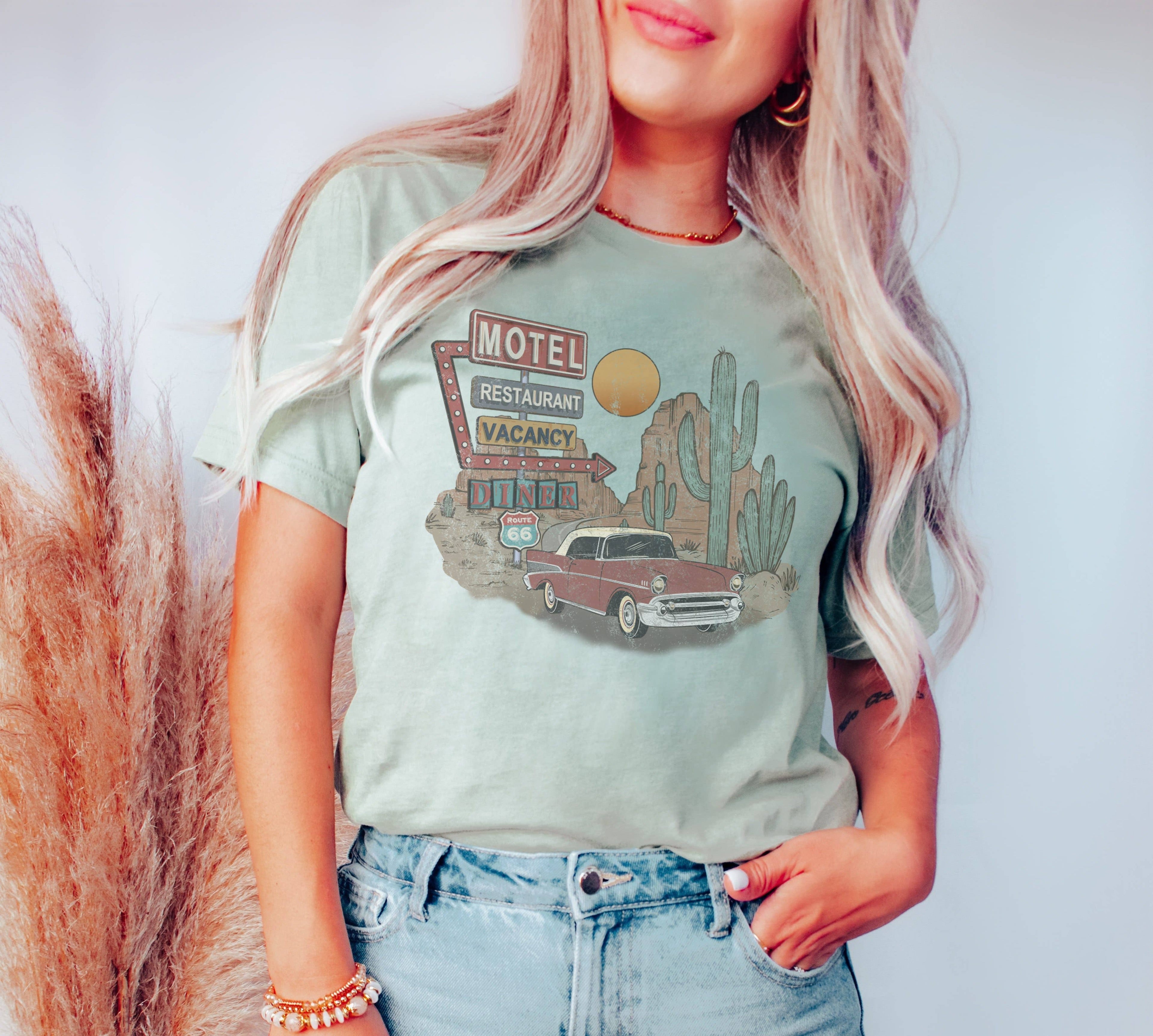 Route 66 Motel Graphic Tee | Western Shirt | Route 66 Tee Hoodie, Sweatshirt | PodTeesHub.com
