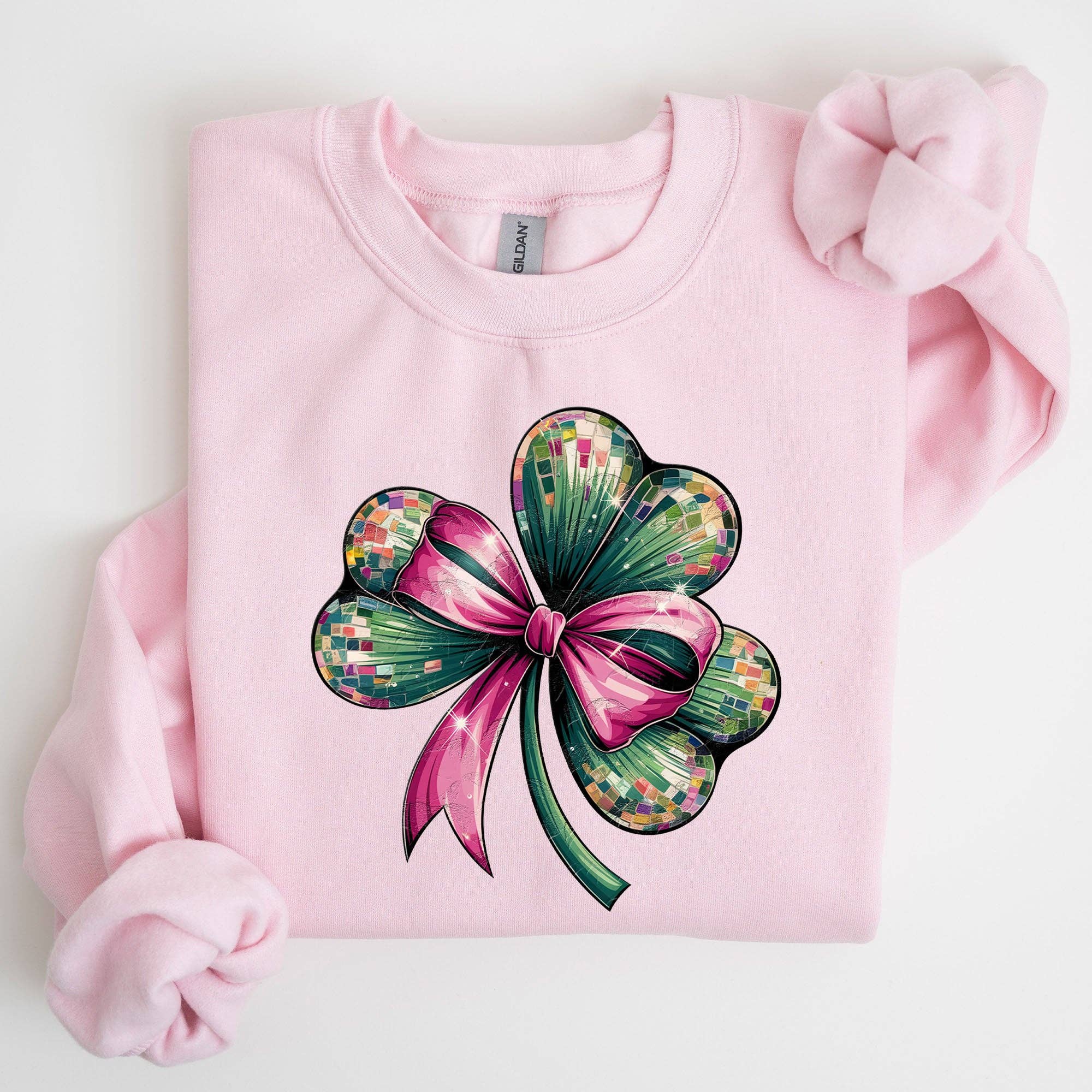 Coquette, Disco Ball, Bow Clover St Patrick's Day Sweatshirt T-Shirts, Hoodie | PodTeesHub.com