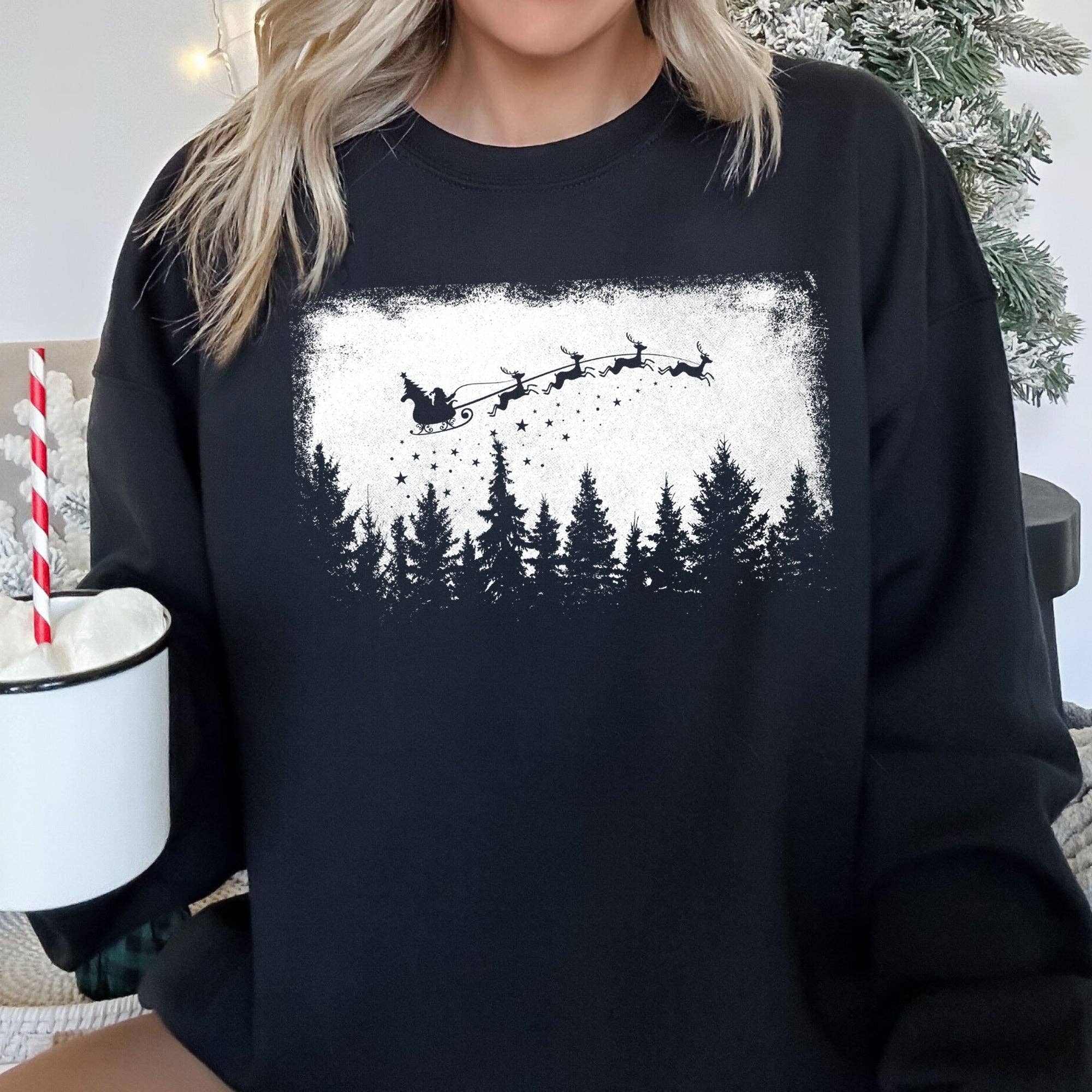 Vintage Pine Trees Christmas Silhouette Sweatshirt T-Shirts, Hoodie | PodTeesHub.com