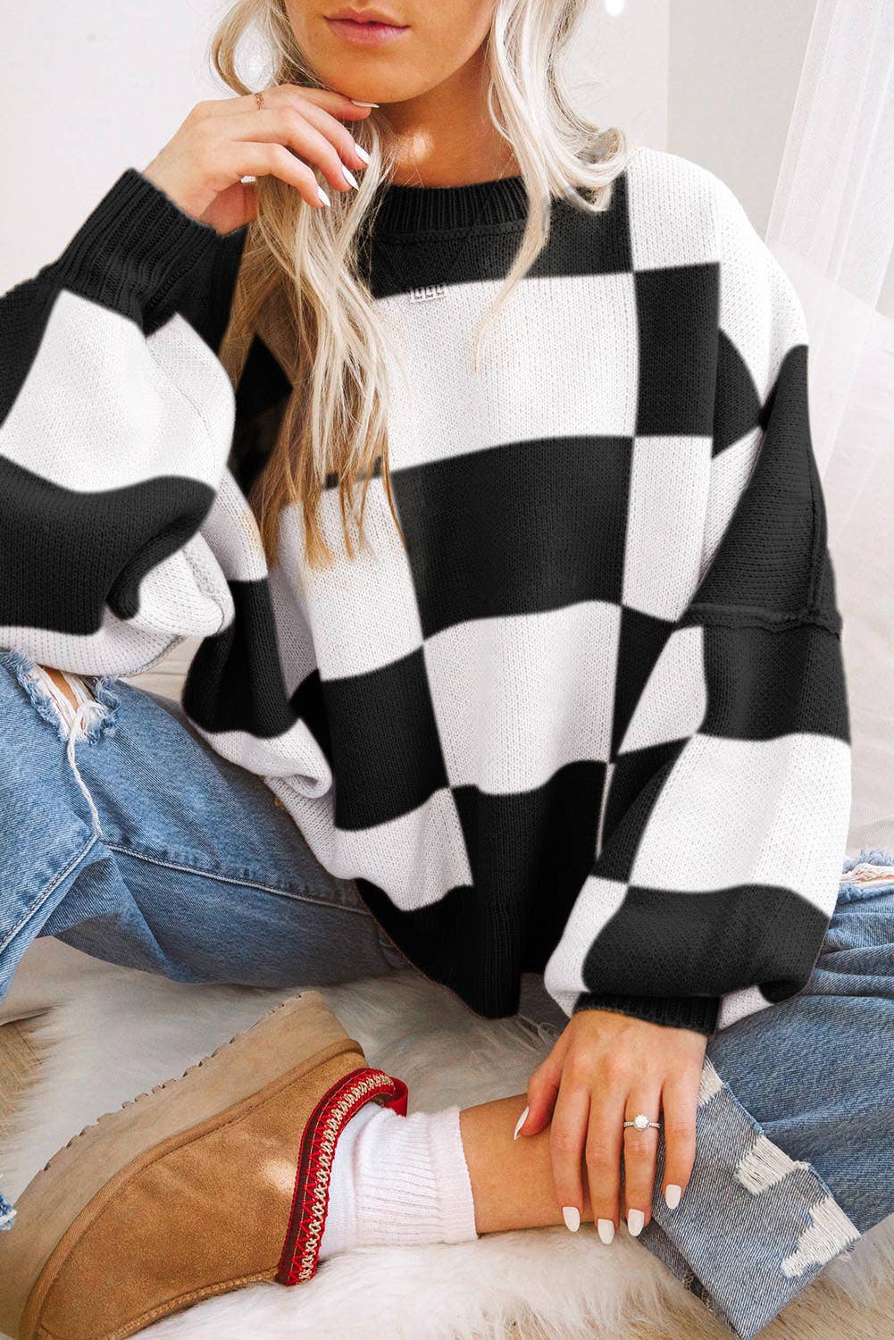 Checkered Bishop Sleeve Sweater (S-Xl) T-Shirts, Hoodie, Sweatshirt | PodTeesHub.com