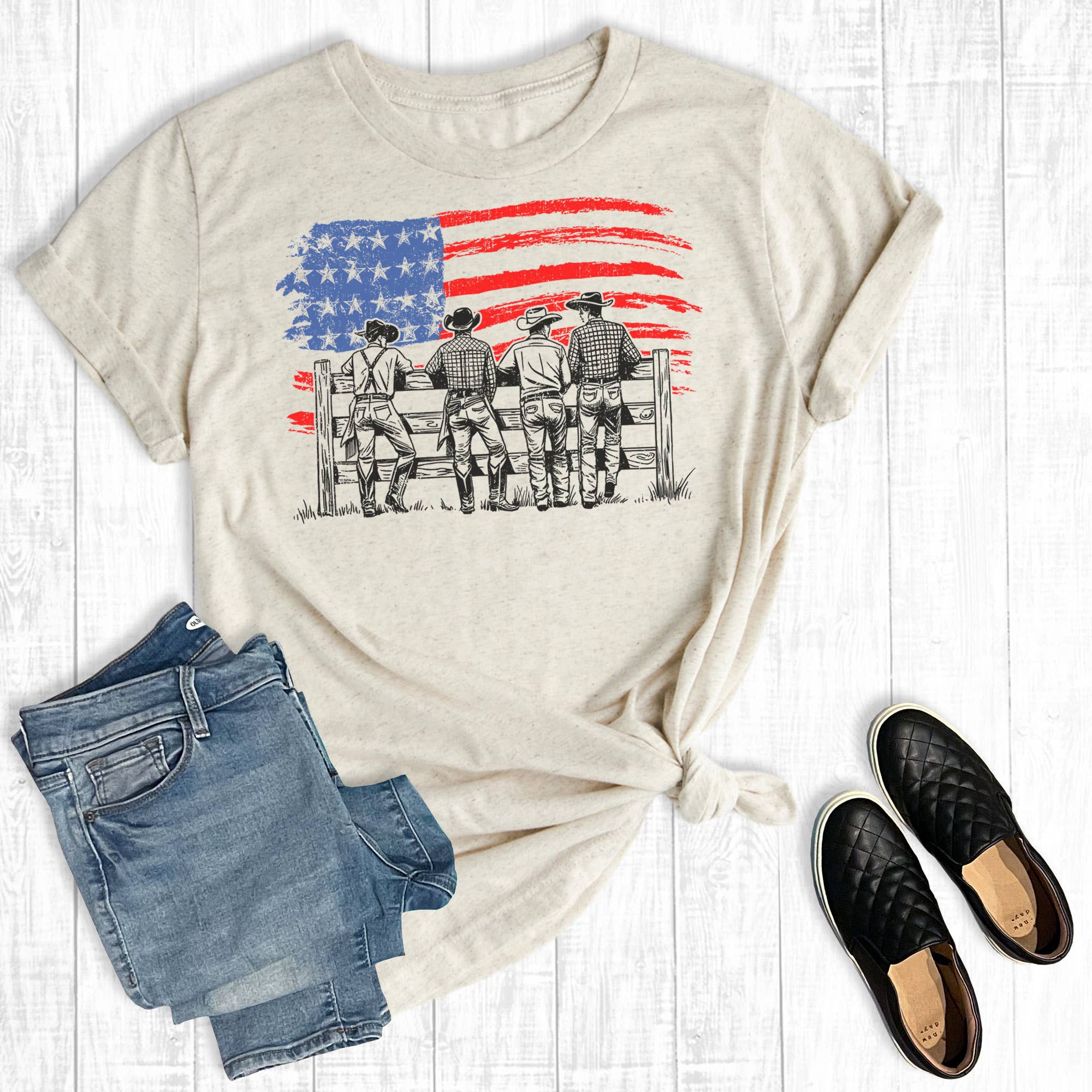 July 4th American Flag Cowboys Graphic Tee Hoodie, Sweatshirt | PodTeesHub.com