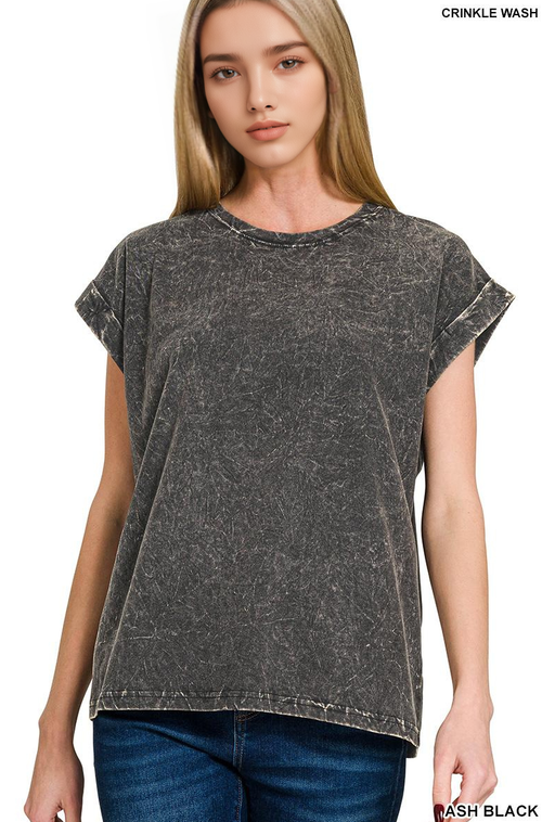 ''...Crinkle Washed Round Neck Folded Short Sleeve Tee Hoodie, Sweatshirt | PodTeesHub.com