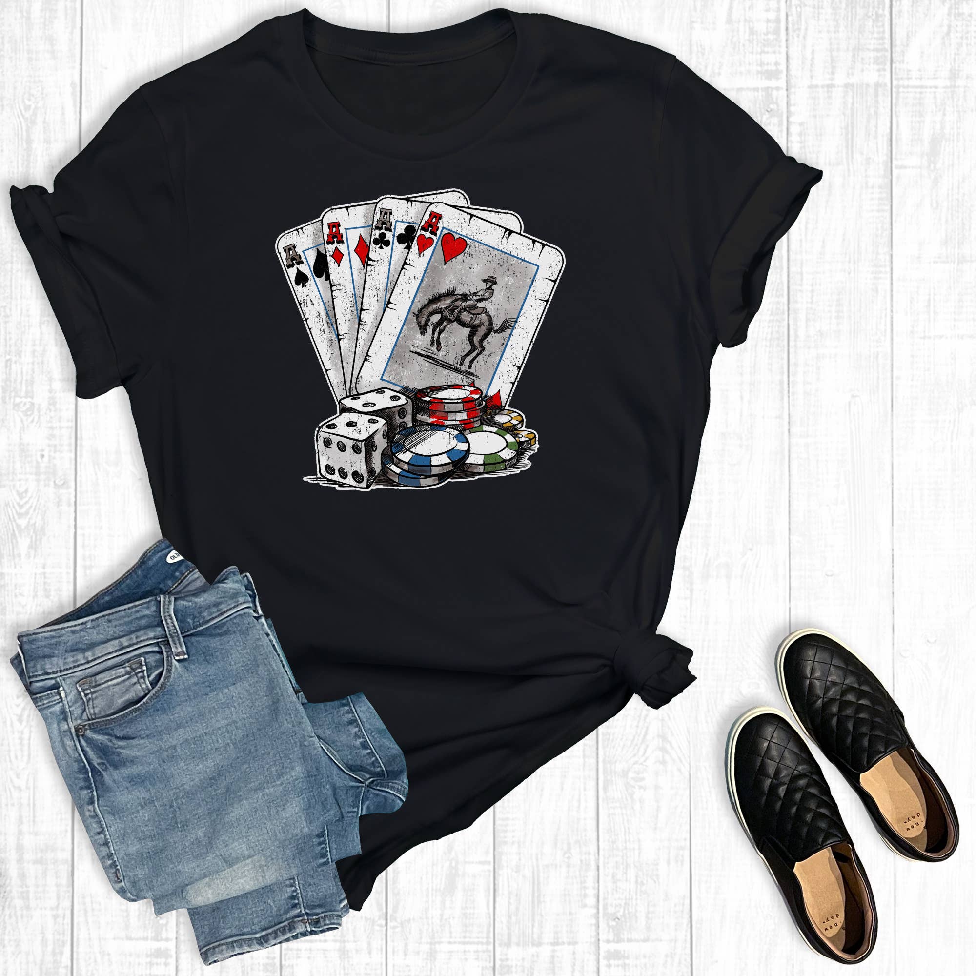 Western Playing Cards Graphic Tee Hoodie, Sweatshirt | PodTeesHub.com