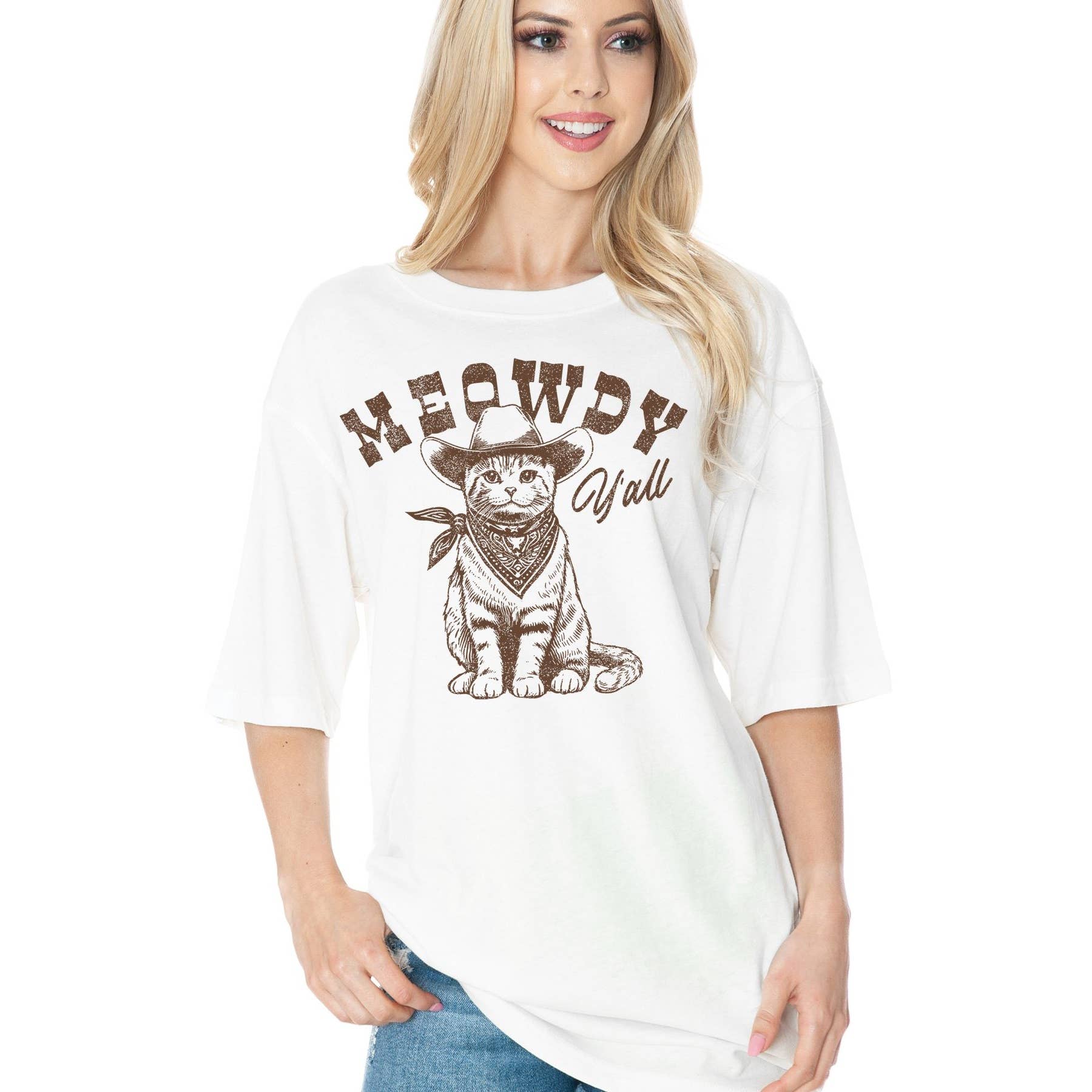 Meowdy Yall Oversized Unisex T Shirt Hoodie, Sweatshirt | PodTeesHub.com