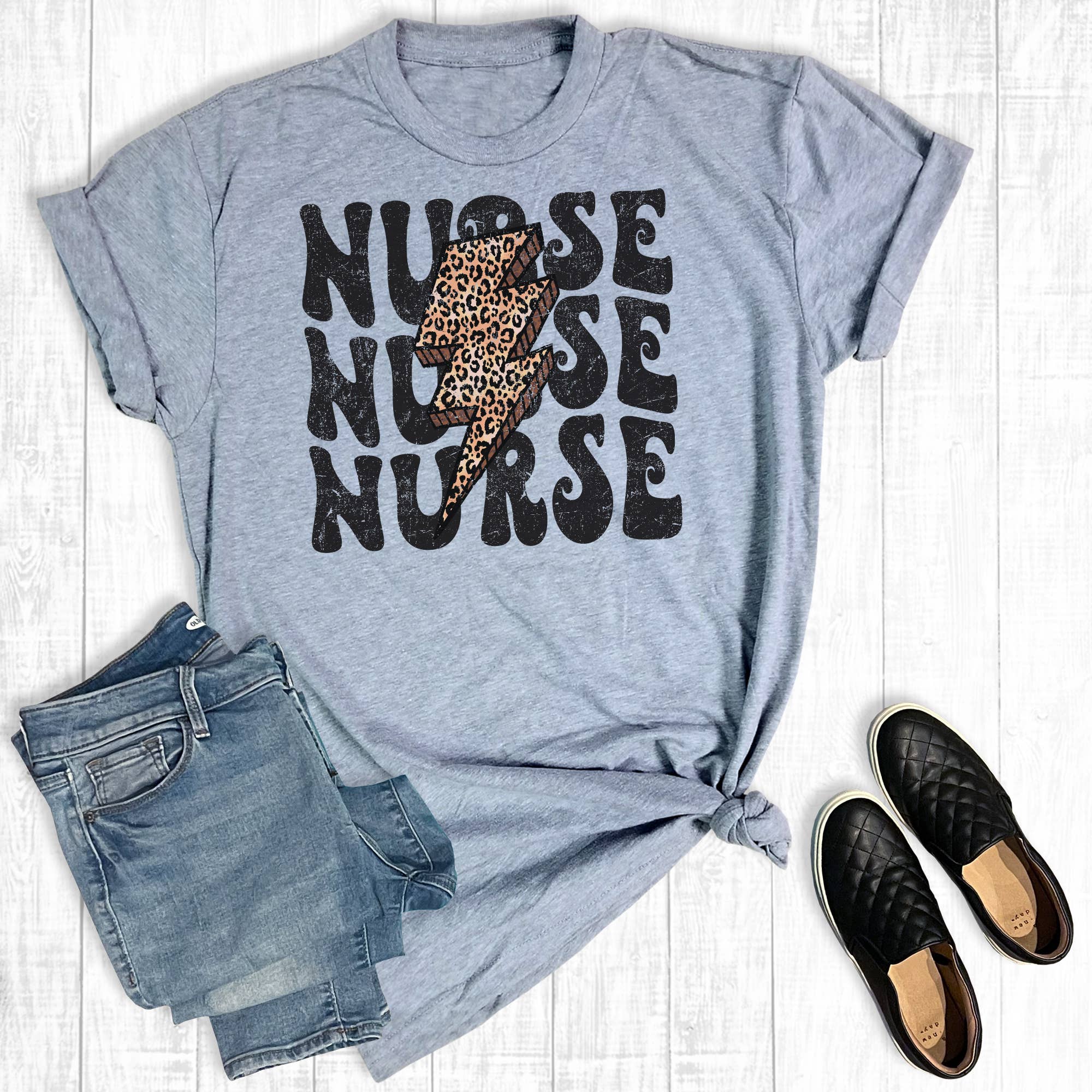 Leopard Bolt Nurse Graphic Tee Hoodie, Sweatshirt | PodTeesHub.com