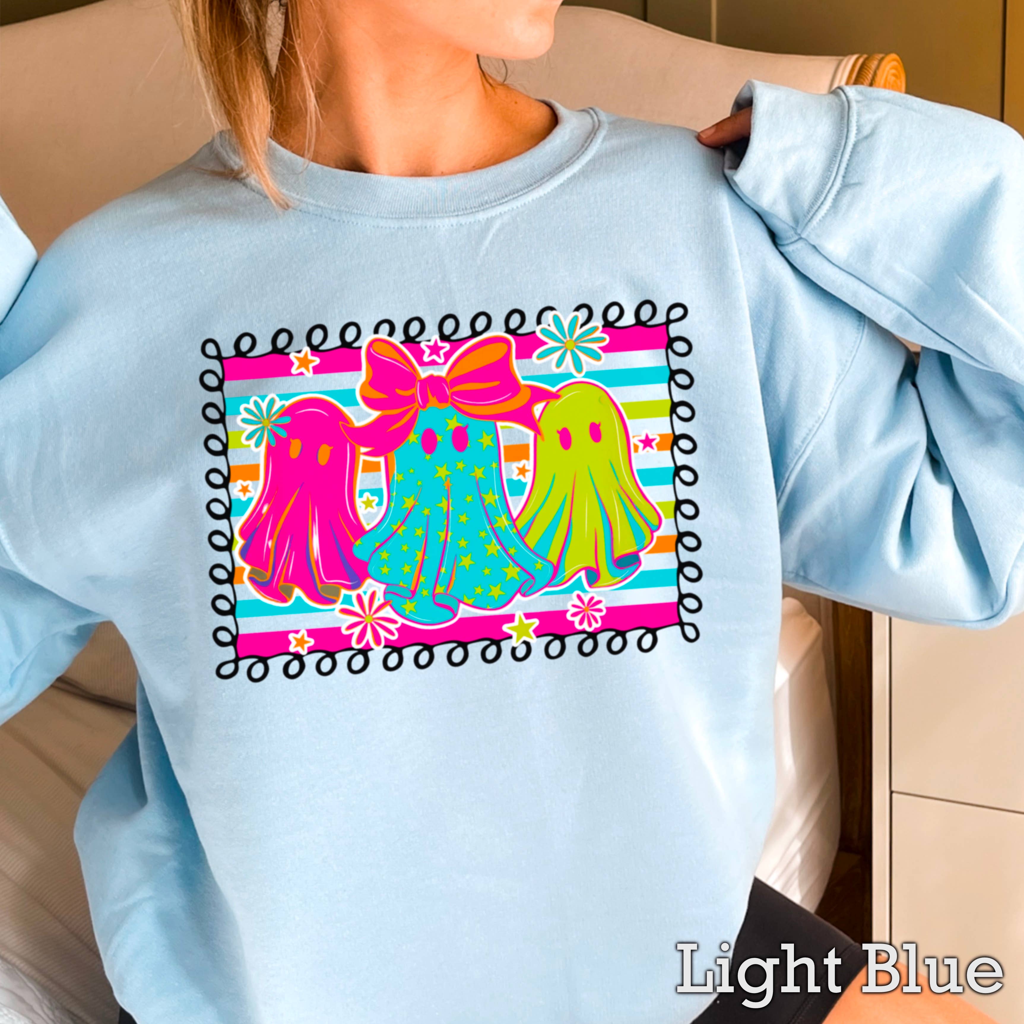 Preppy Neon Ghost Halloween 2025 Graphic Sweatshirt T-Shirts, Hoodie | PodTeesHub.com