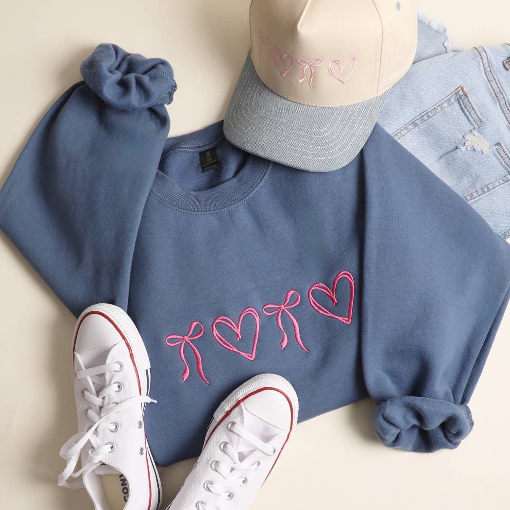Sweet Hearts and Bows Embroidered Heavyweight Sweatshirt T-Shirts, Hoodie | PodTeesHub.com