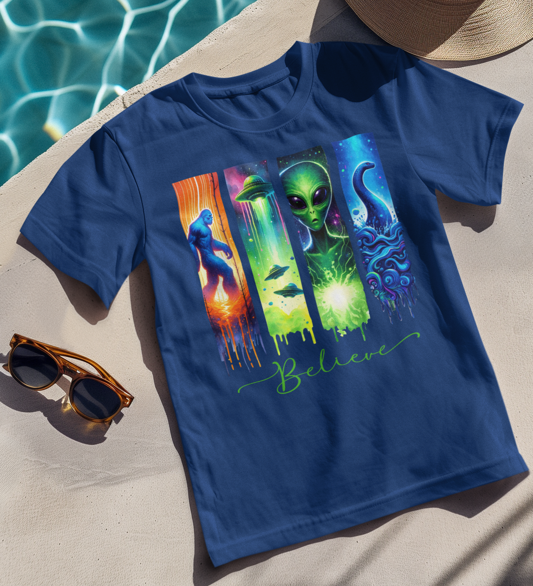 Cryptid Bigfoot Alien Ufo Loch Ness Tshirt - Navy Blue Hoodie, Sweatshirt | PodTeesHub.com