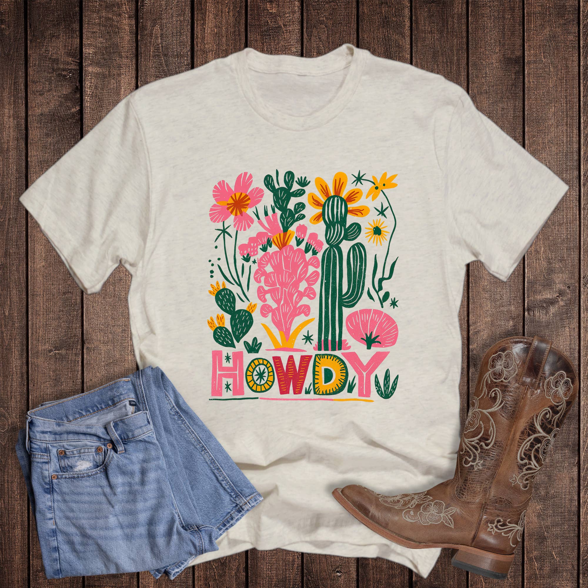 Western Boho Cactus Howdy Graphic Tee Hoodie, Sweatshirt | PodTeesHub.com