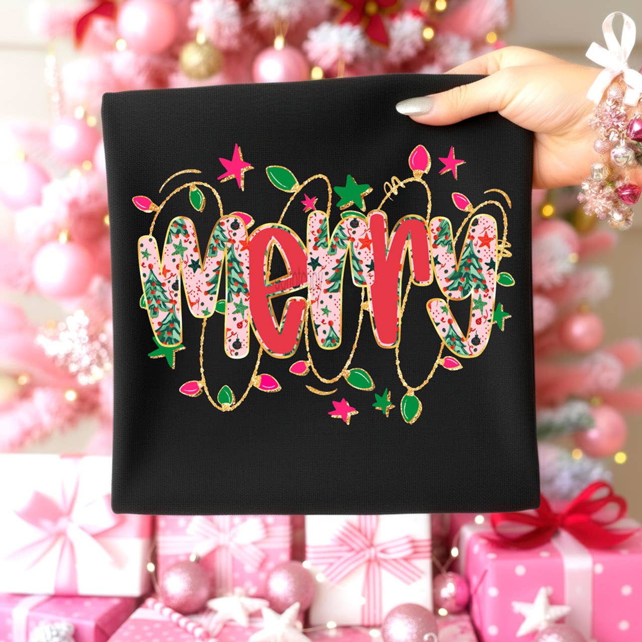 Merry Lights Tee Hoodie, Sweatshirt | PodTeesHub.com