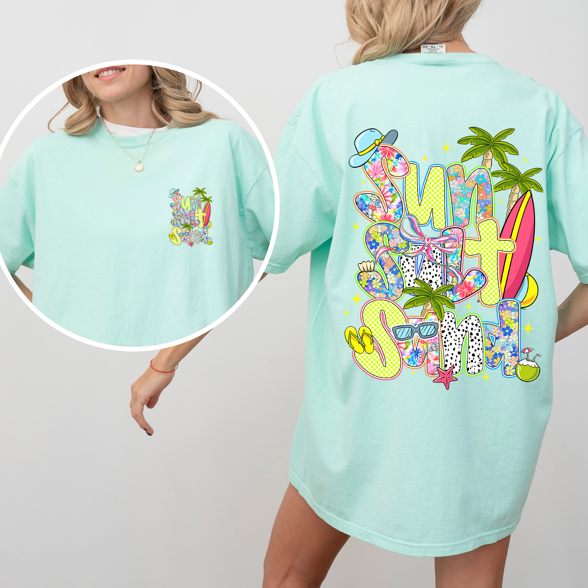 Sun, Salt, Sand, Summer, Beach, Front and Back Retro T-Shirt Hoodie, Sweatshirt | PodTeesHub.com