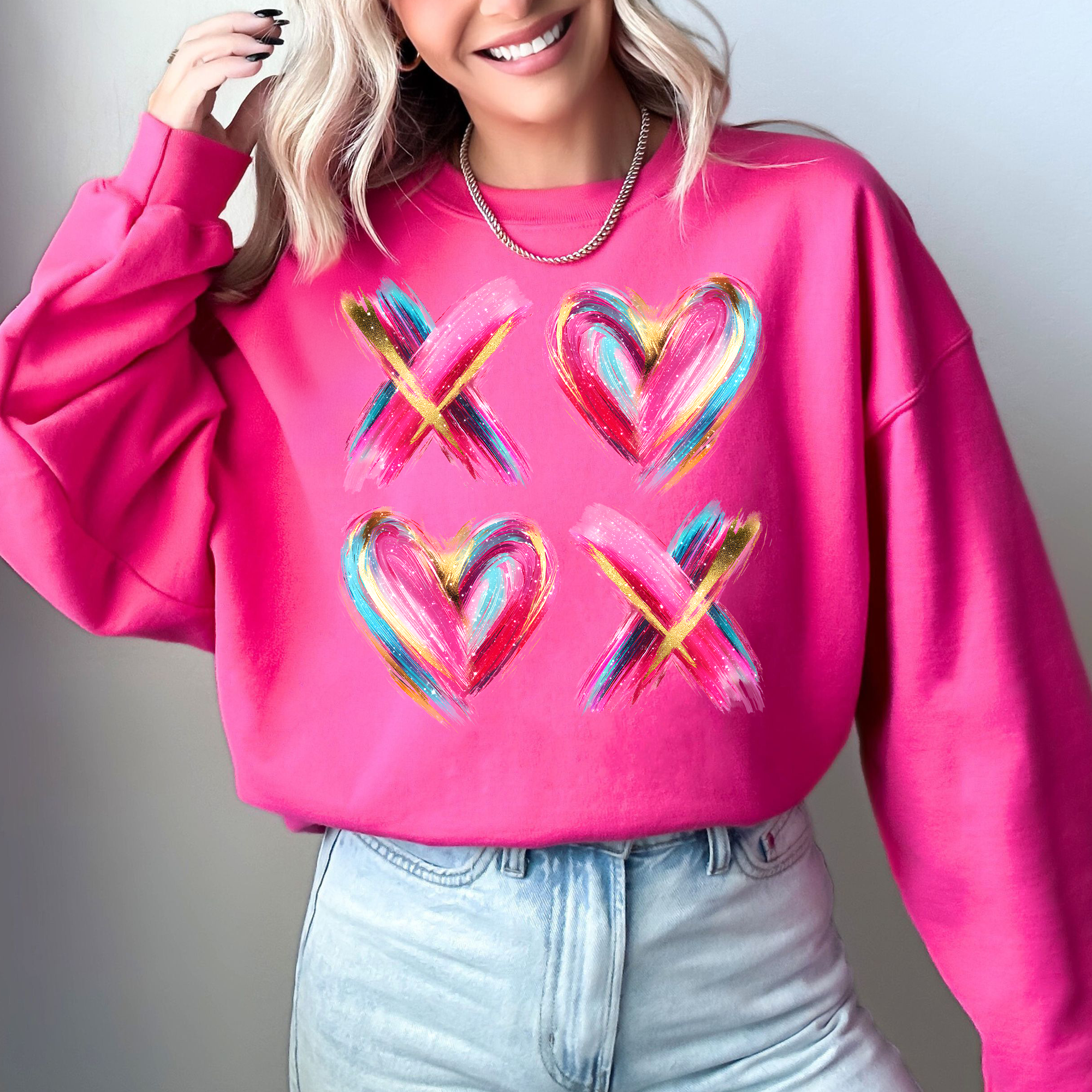 Glittery Xoxo, Colorful Valentine's Day Faux Gold Sweatshirt T-Shirts, Hoodie | PodTeesHub.com
