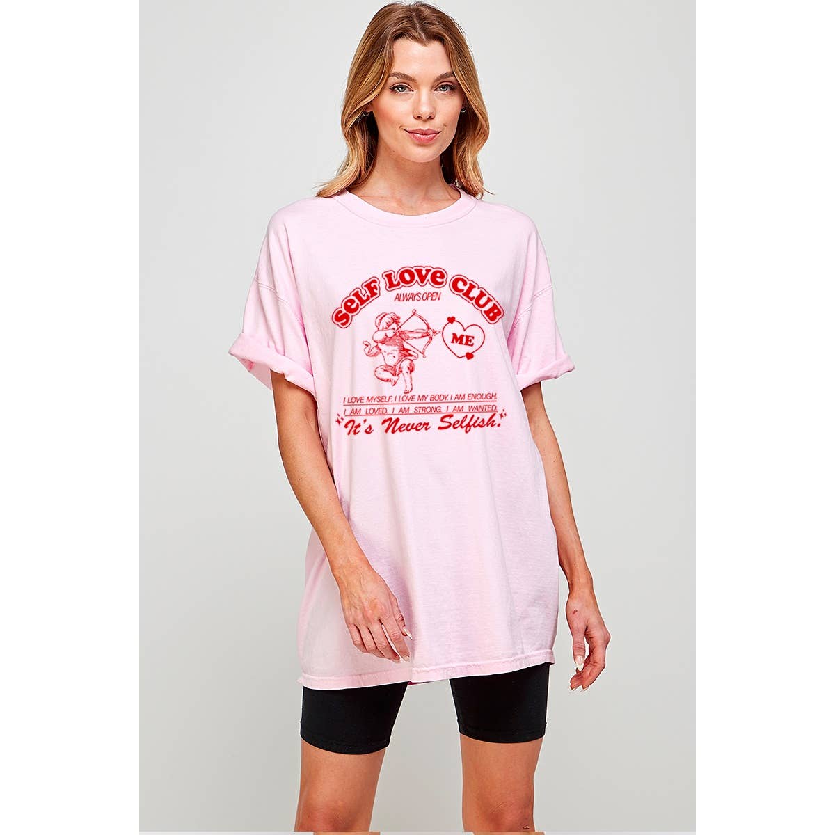 Self Love Club Valentine Graphic Oversized Tee Hoodie, Sweatshirt | PodTeesHub.com