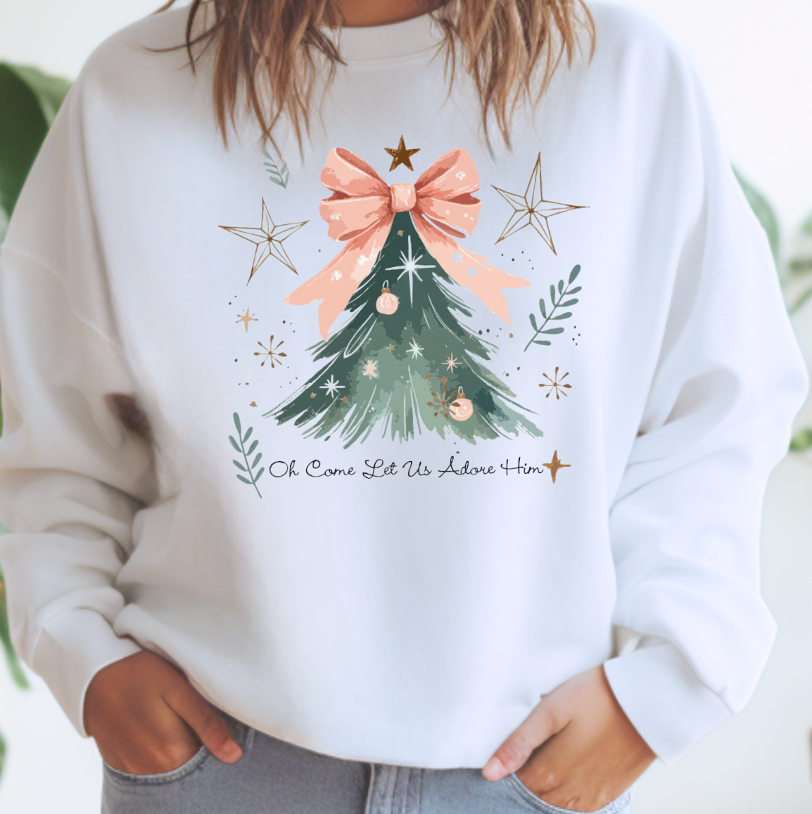 Oh Come Let Us Adore Him Crewneck Sweatshirt T-Shirts, Hoodie | PodTeesHub.com