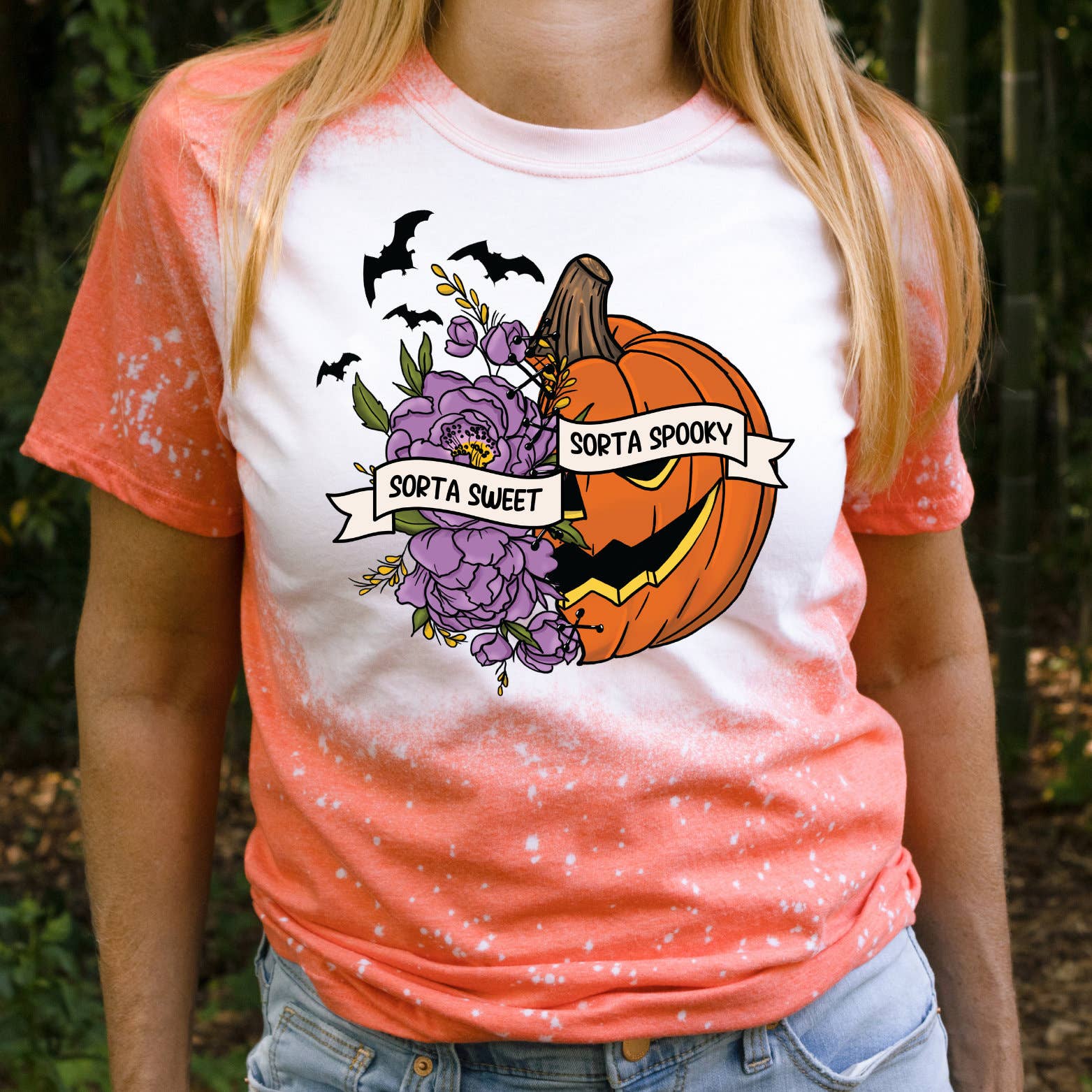 Sorta Sweet Sorta Spooky Bleached Tee - Halloween Graphic Hoodie, Sweatshirt | PodTeesHub.com