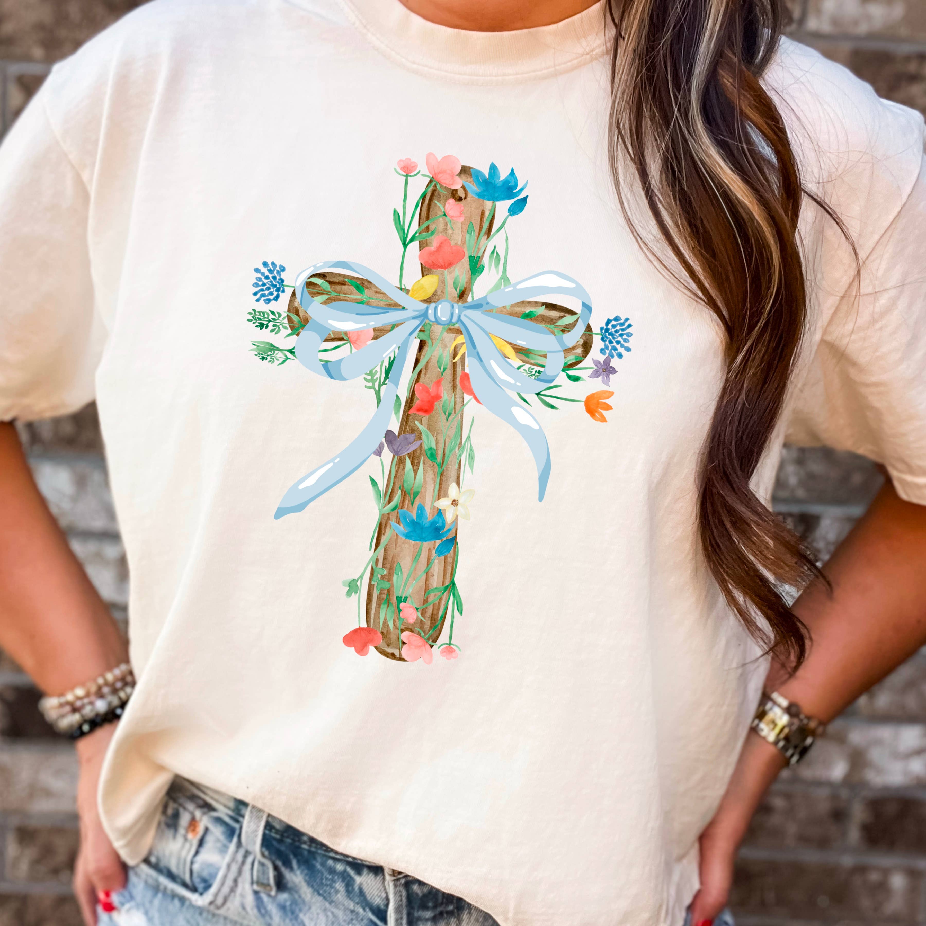 Coquette Floral Cross |Easter Graphic Shirt | Comfort Colors Hoodie, Sweatshirt | PodTeesHub.com
