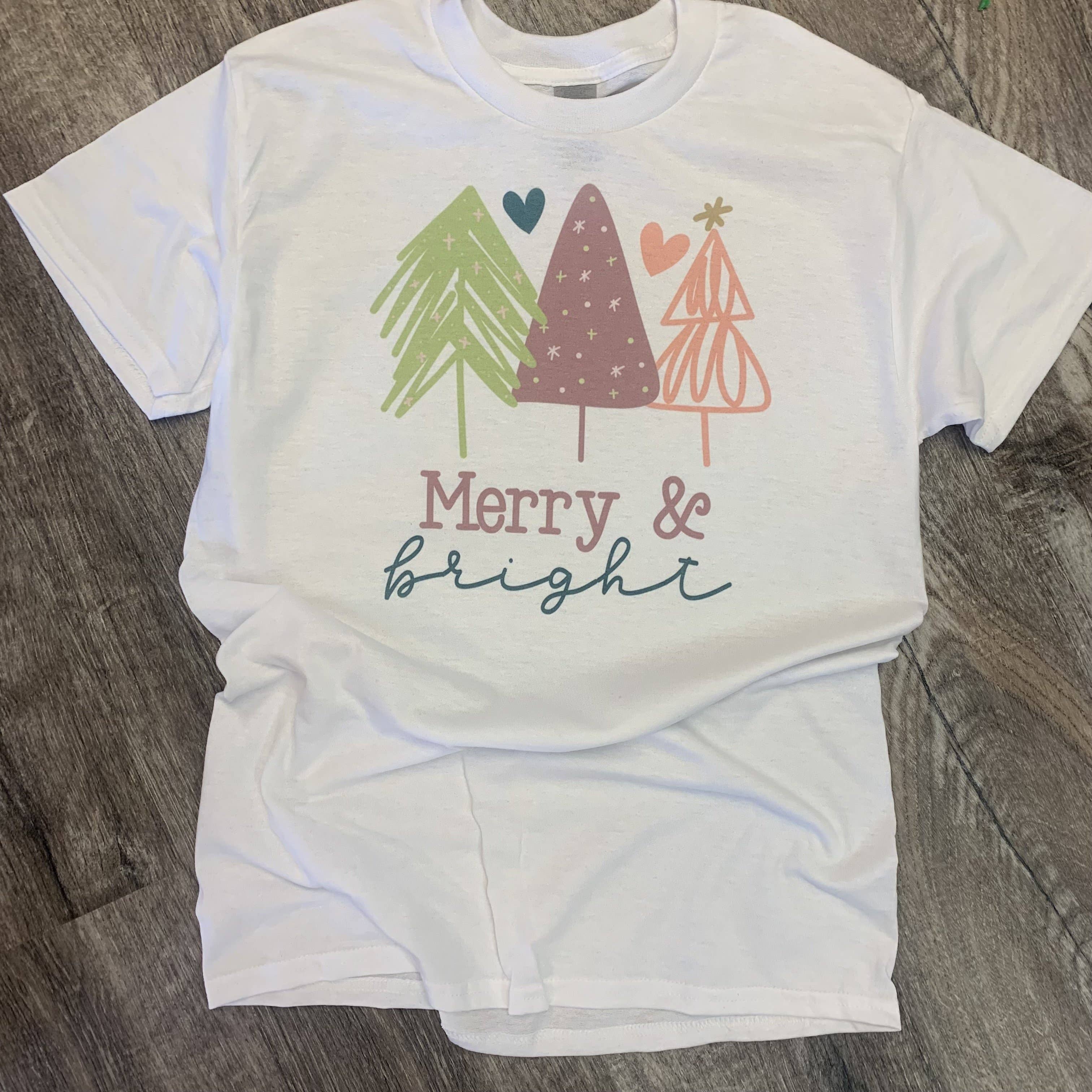 Merry & Bright Pastel Trees On White Tee Hoodie, Sweatshirt | PodTeesHub.com