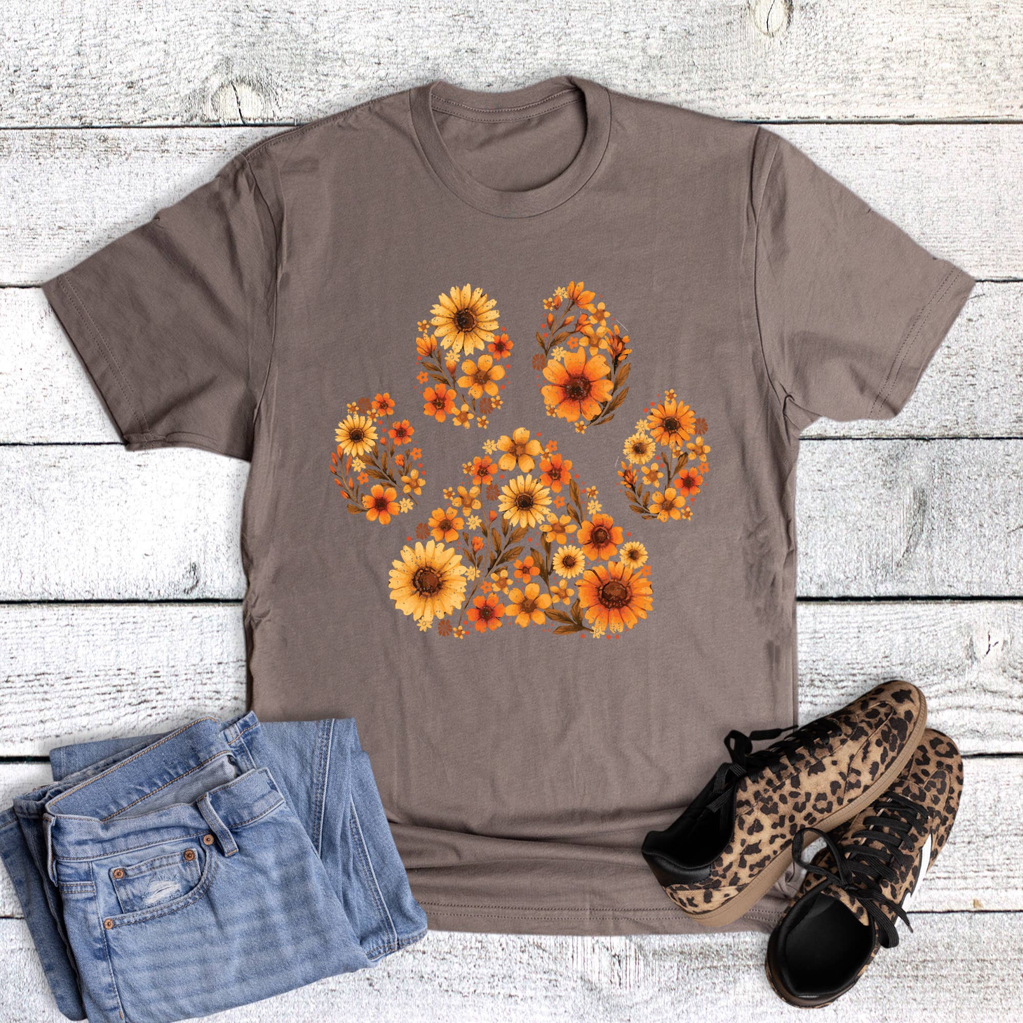 Fall Thanksgiving Floral Paw Graphic Tee Hoodie, Sweatshirt | PodTeesHub.com