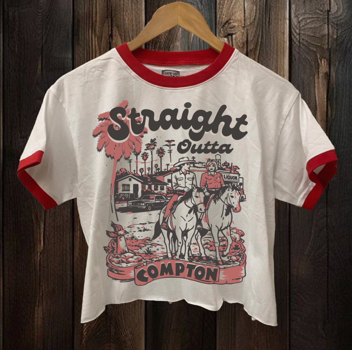 Straight Outta Compton Ringer Relaxed Crop Tee Hoodie, Sweatshirt | PodTeesHub.com