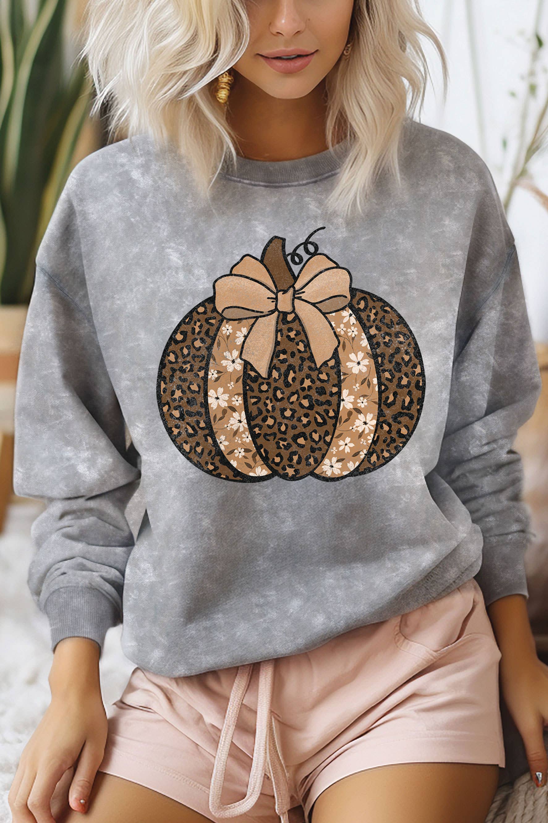 Leopard Flower  Pumpkin Mineral Graphic Brushed Sweatshirt T-Shirts, Hoodie | PodTeesHub.com