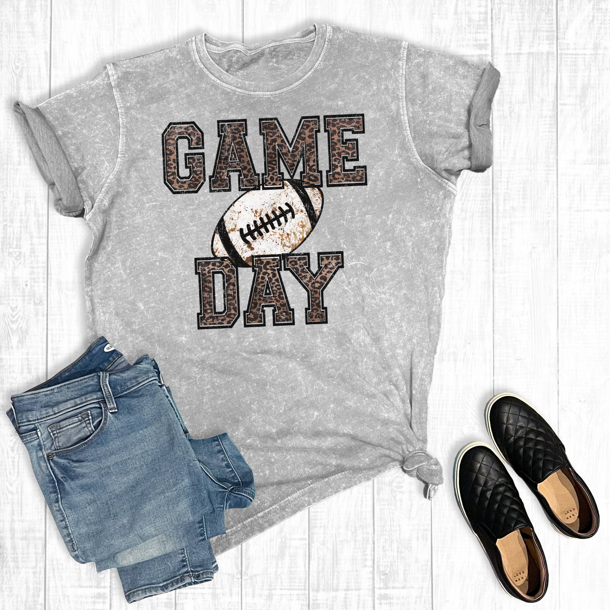 Leopard Game Day Football Mineral Wash Graphic Tee Hoodie, Sweatshirt | PodTeesHub.com