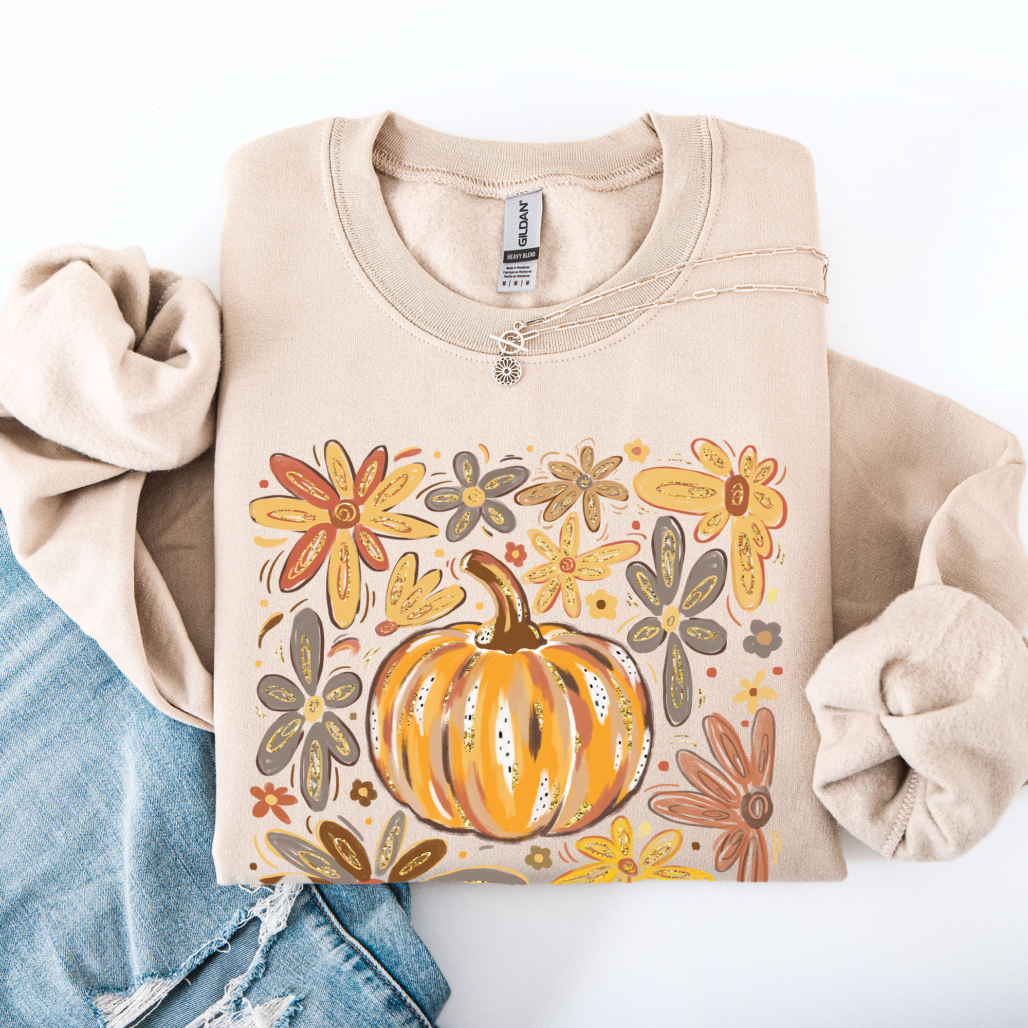 Beautiful Pumpkin Autumn Flowers, Fall, Floral Sweatshirt T-Shirts, Hoodie | PodTeesHub.com