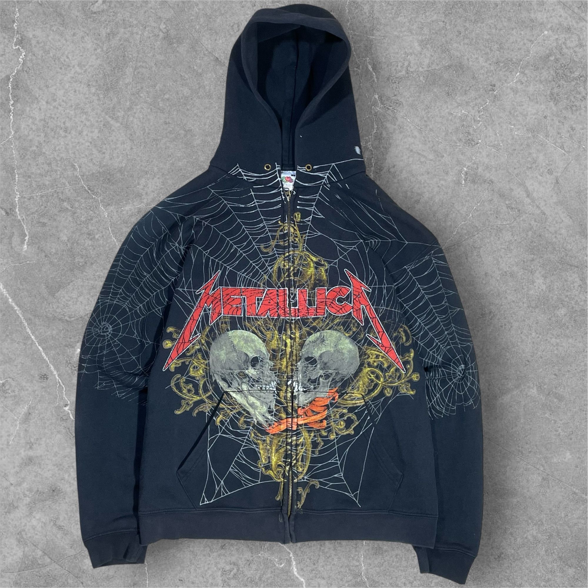 Vintage Metallica Print Spider Web Skulls Zip Hoodie T-Shirts, Sweatshirt | PodTeesHub.com